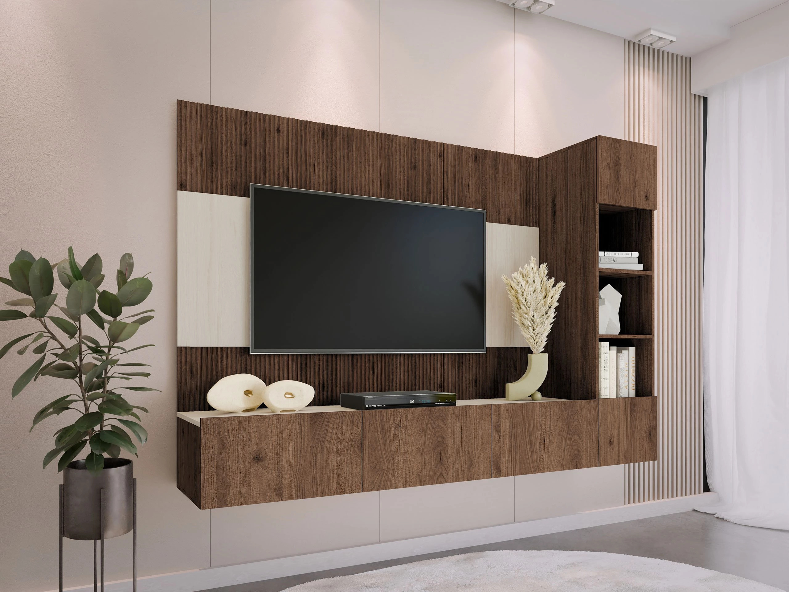 Ensemble de salon Comfivo Salix II (Noyer + Clair Travertine)