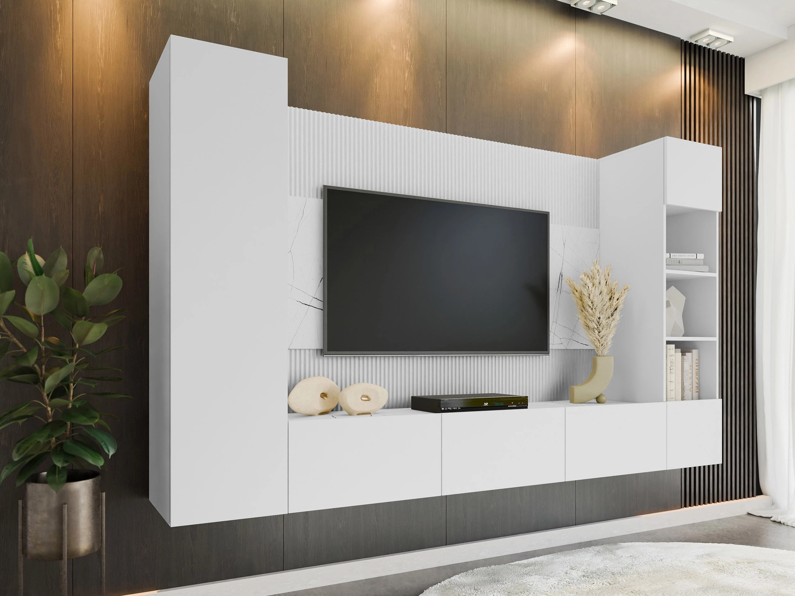 Ensemble de salon Comfivo Salix IV (Blanc + Marbre blanc)