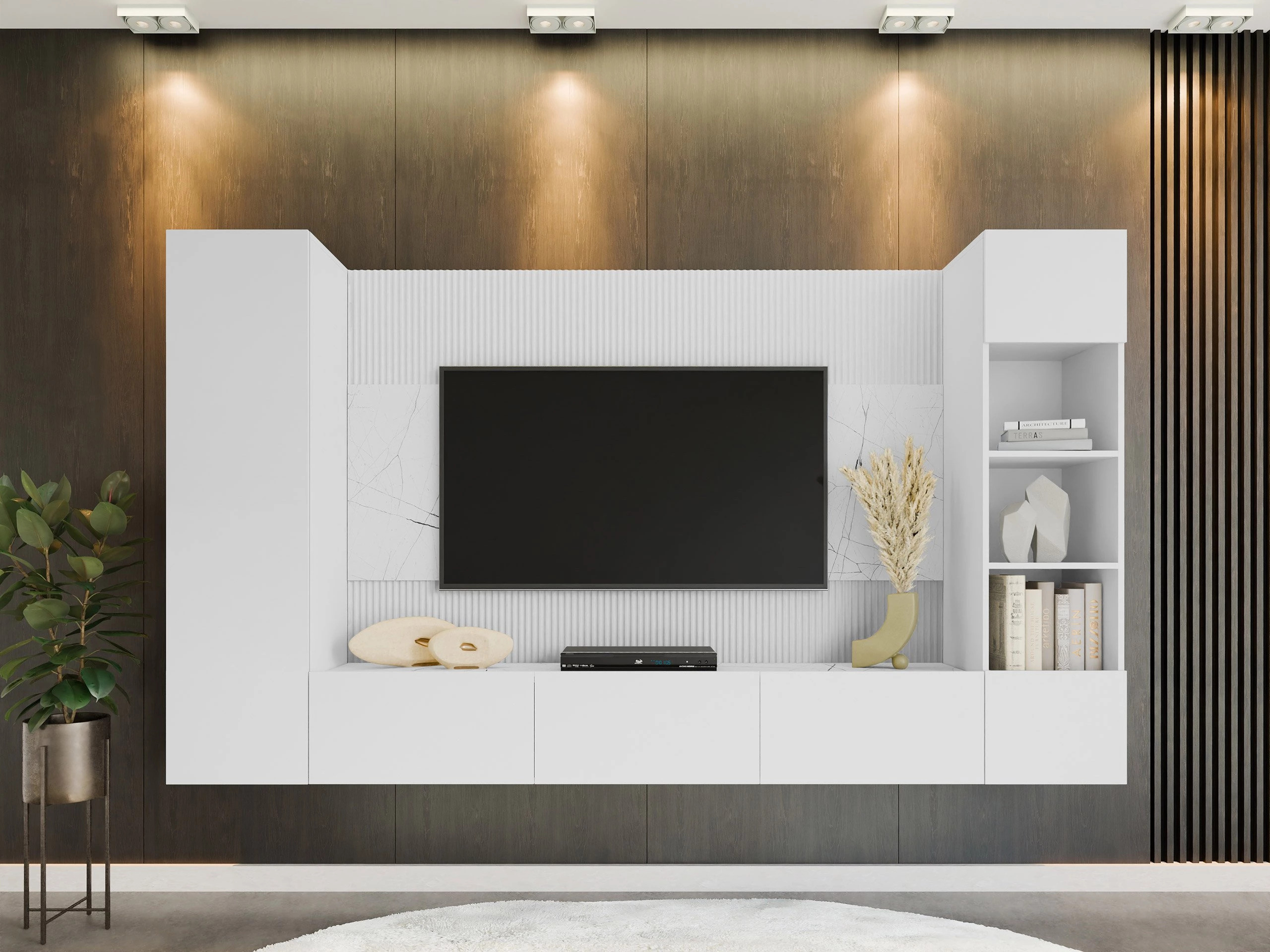 Ensemble de salon Comfivo Salix IV (Blanc + Marbre blanc)
