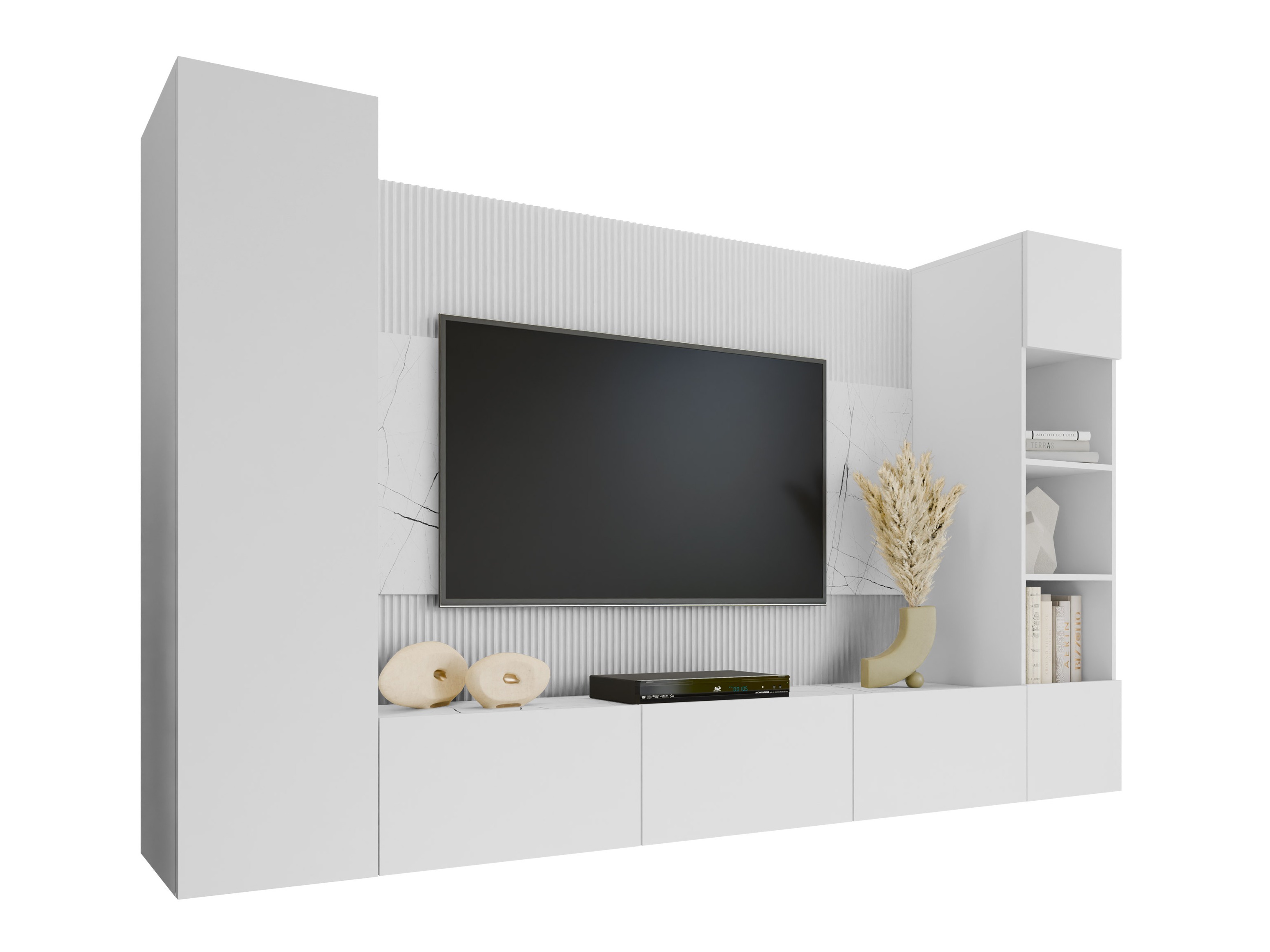 Ensemble de salon Comfivo Salix IV (Blanc + Marbre blanc)