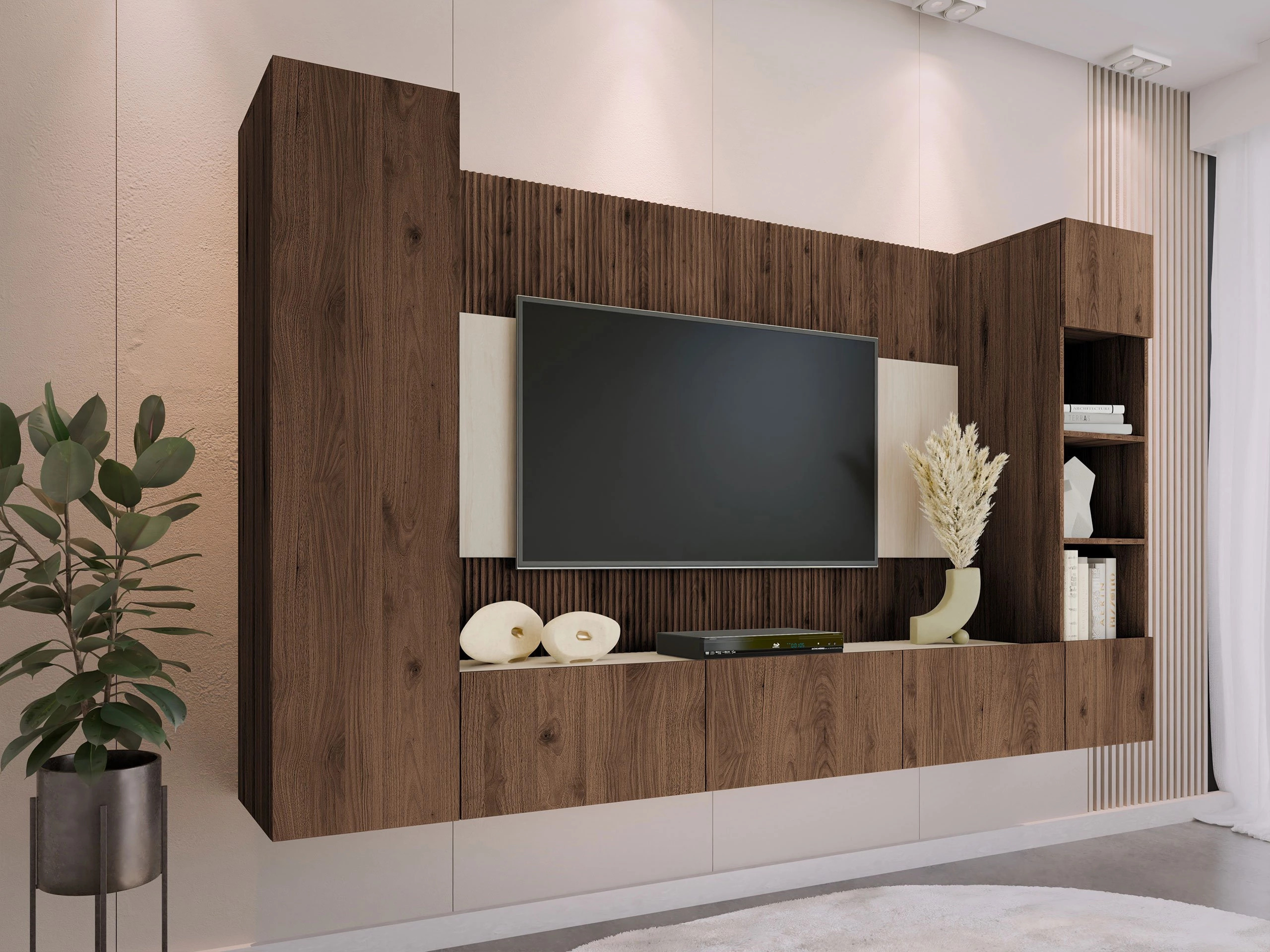 Ensemble de salon Comfivo Salix IV (Noyer + Clair Travertine)