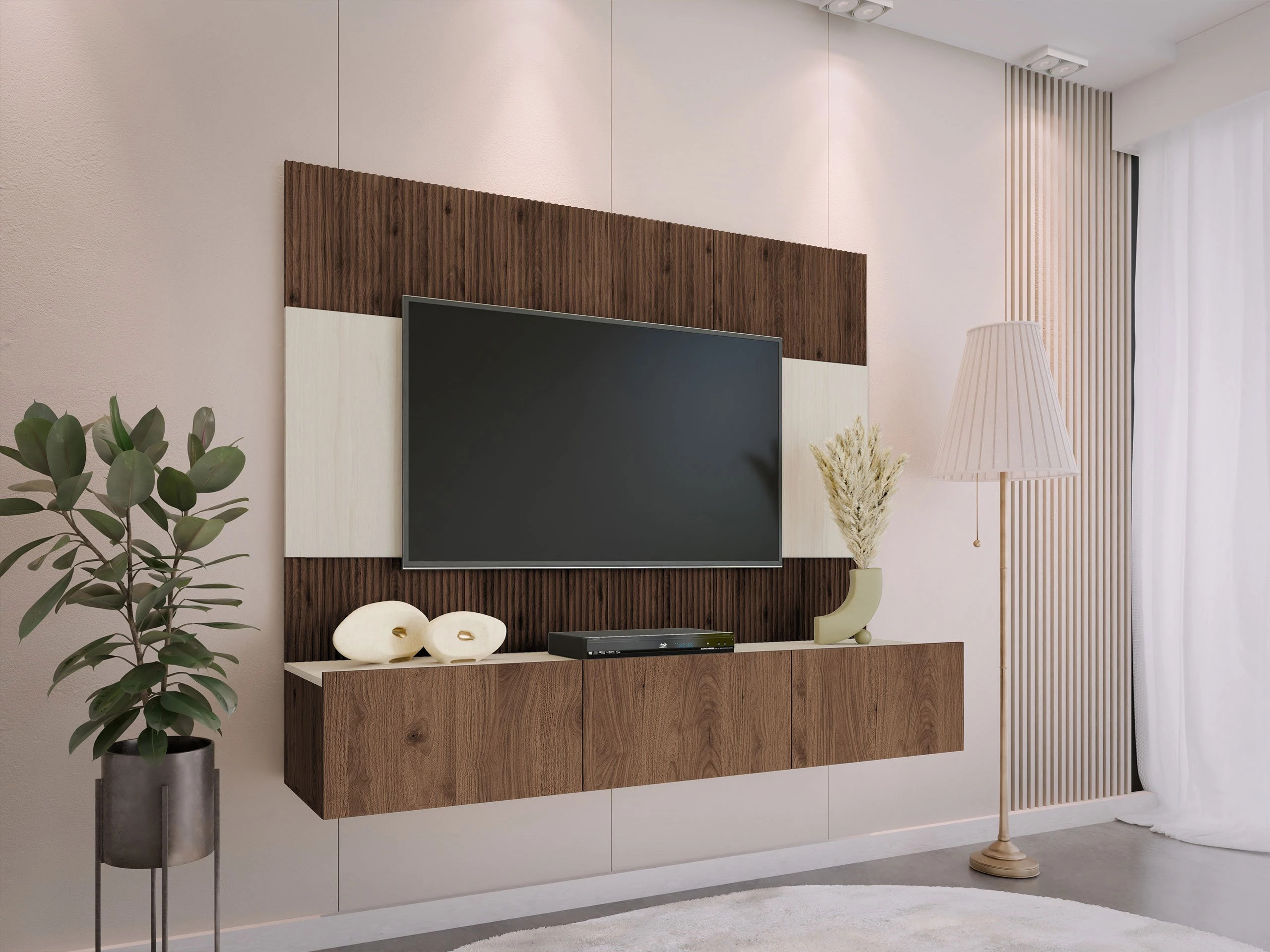 Ensemble de salon Comfivo Salix (Noyer + Clair Travertine)