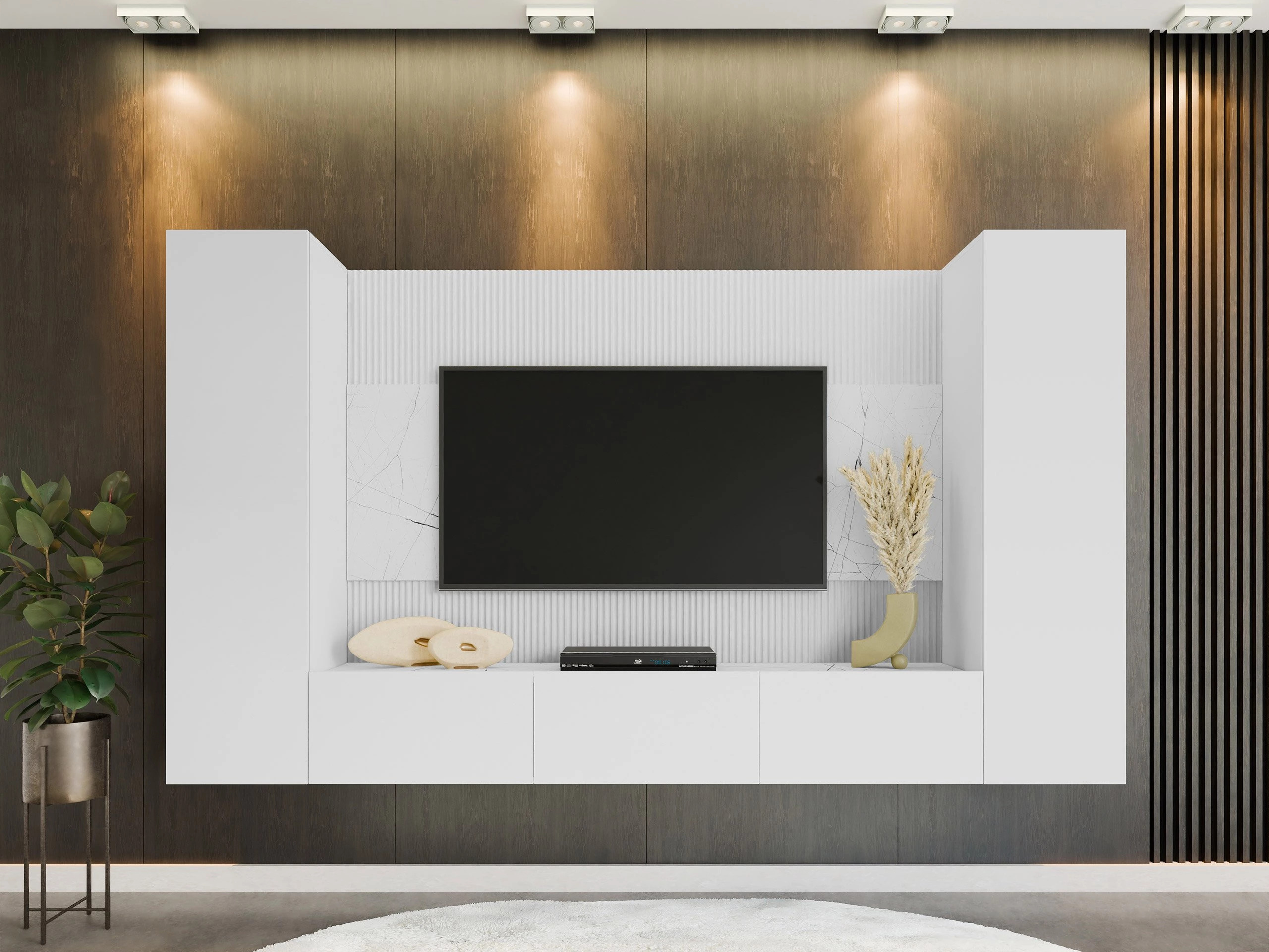Ensemble de salon Comfivo Salix V (Blanc + Marbre blanc)