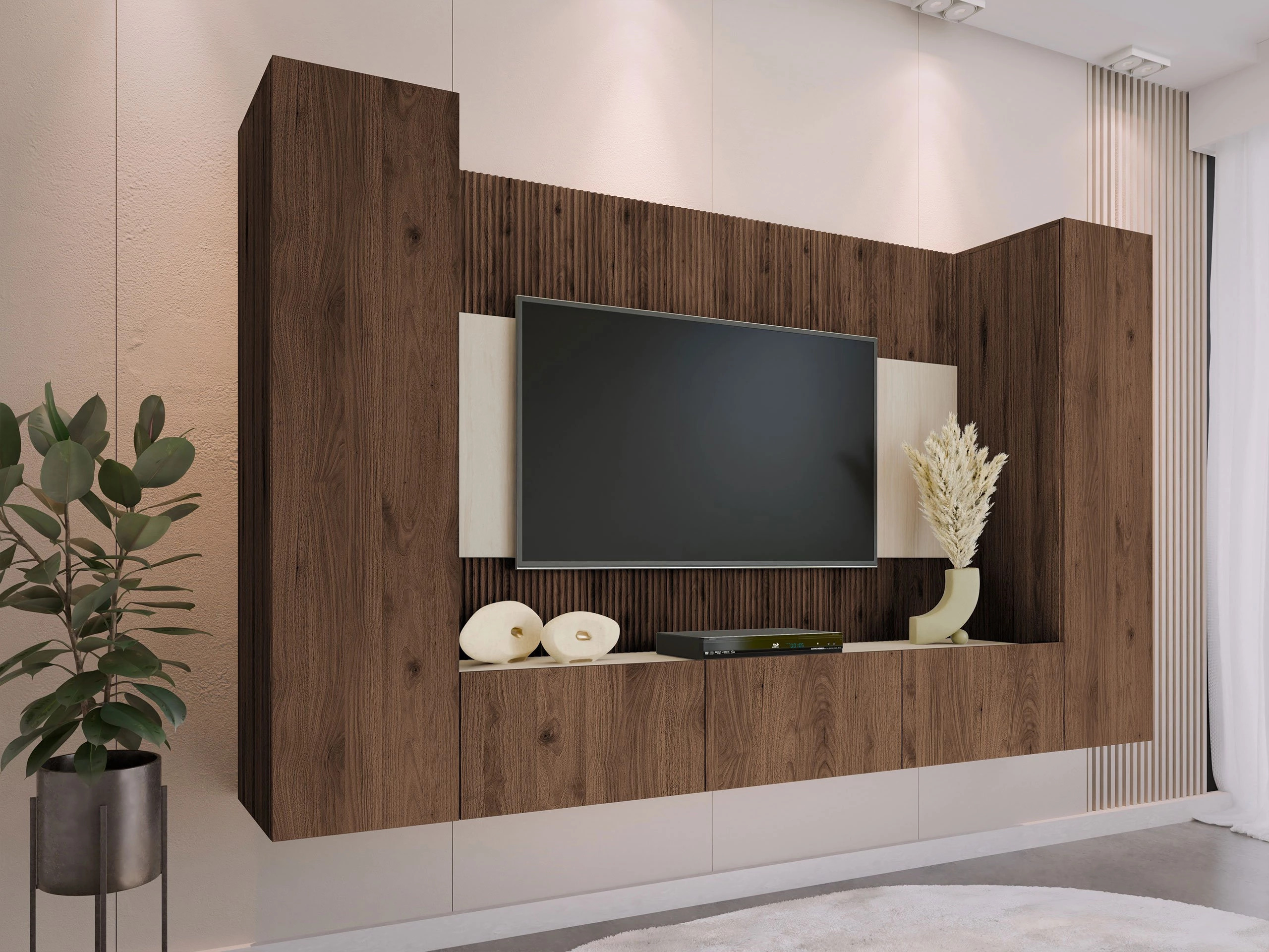 Ensemble de salon Comfivo Salix V (Noyer + Clair Travertine)