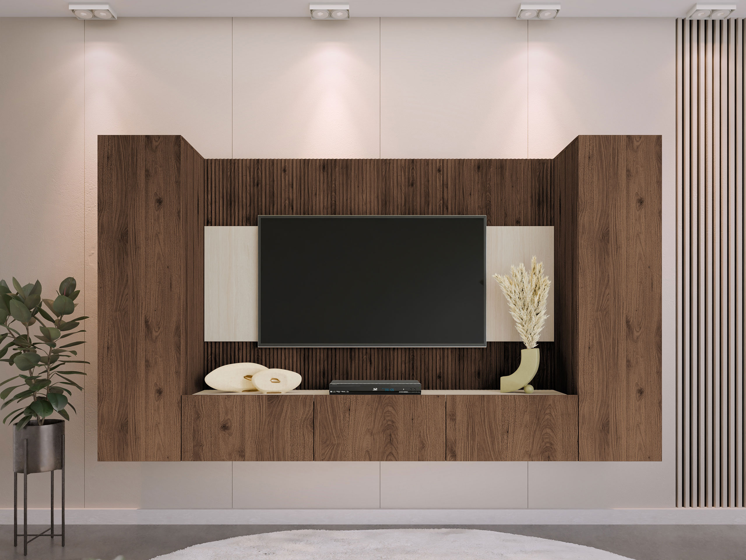 Ensemble de salon Comfivo Salix V (Noyer + Travertin clair)