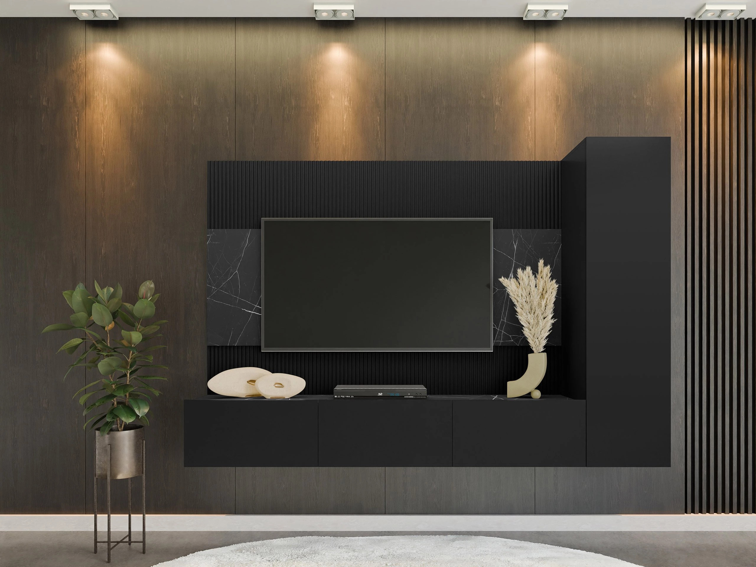 Ensemble de salon Comfivo Salix VI (Noir + Marbre noir)