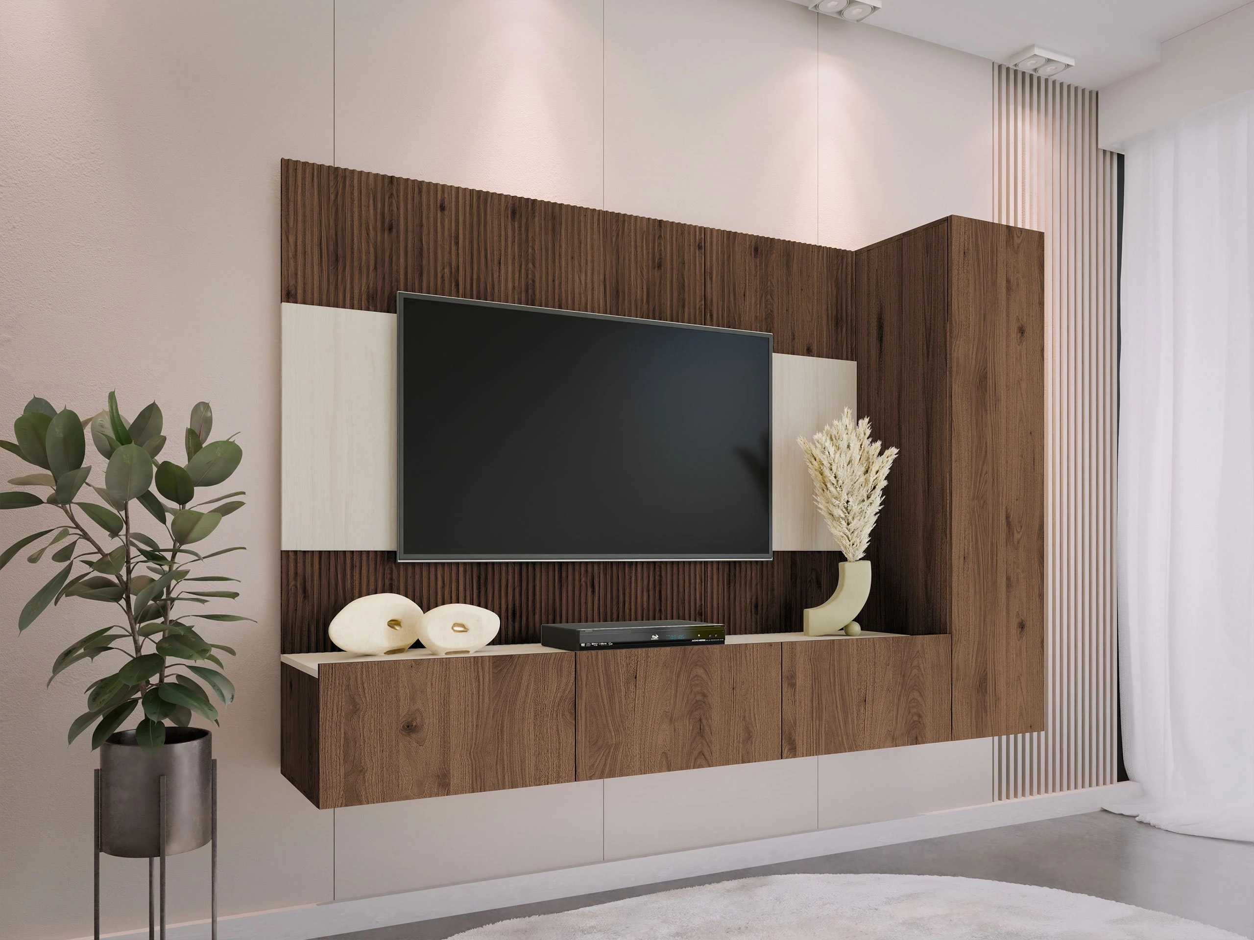 Ensemble de salon Comfivo Salix VI (Noyer + Travertin clair)