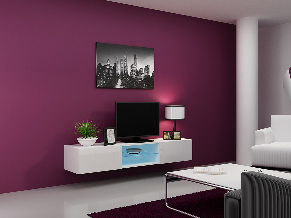 Meuble TV Venenou 124 (Blanc + Blanc brillant)