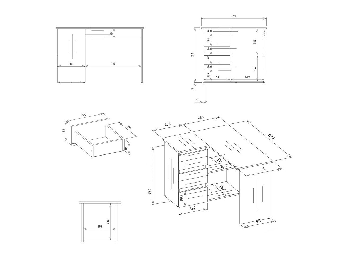 Bureau d'angle Mandeville 365 (Blanc)