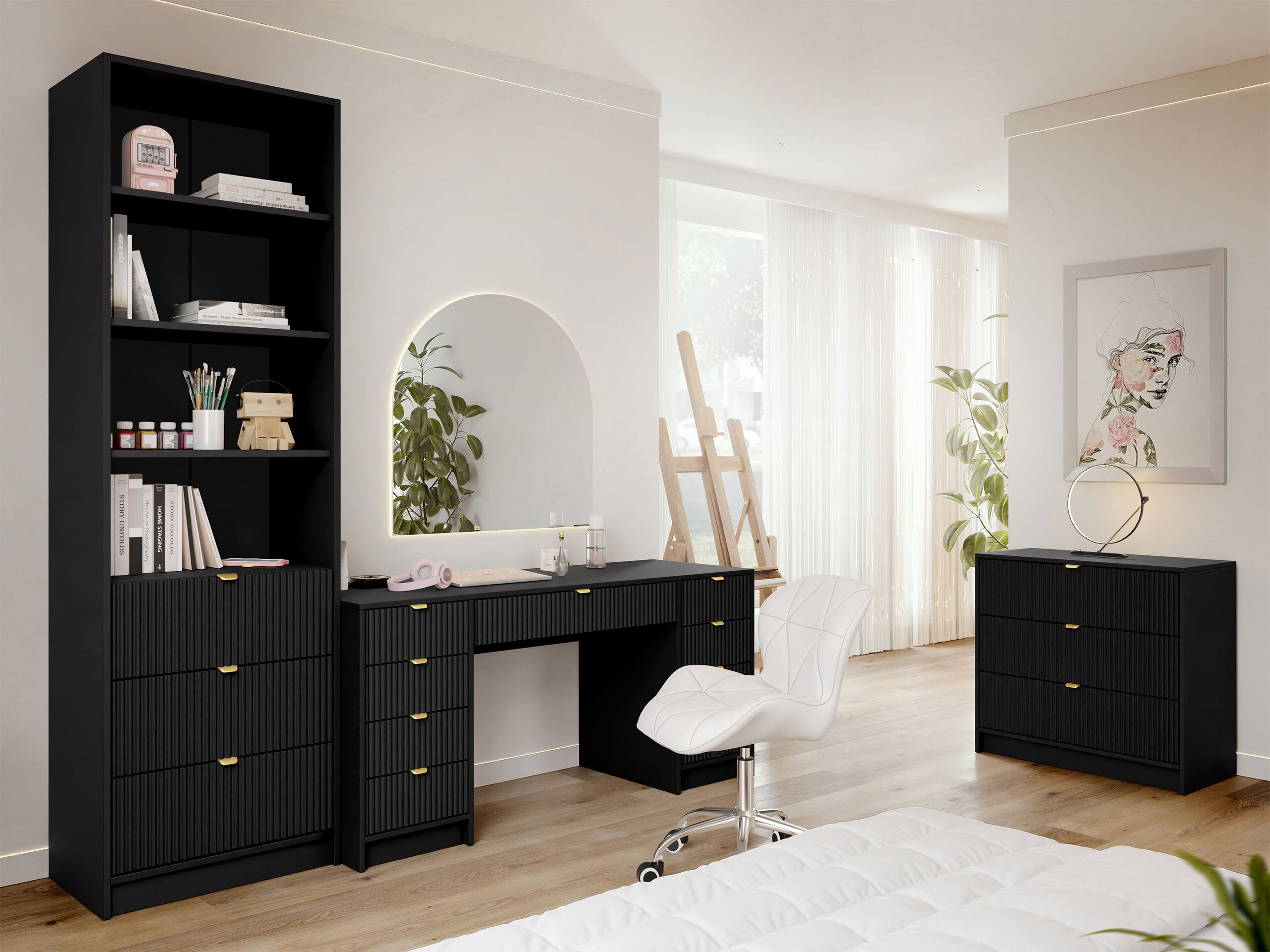 Ensemble de bureau à domicile Comfivo Papilio VI (Noir)