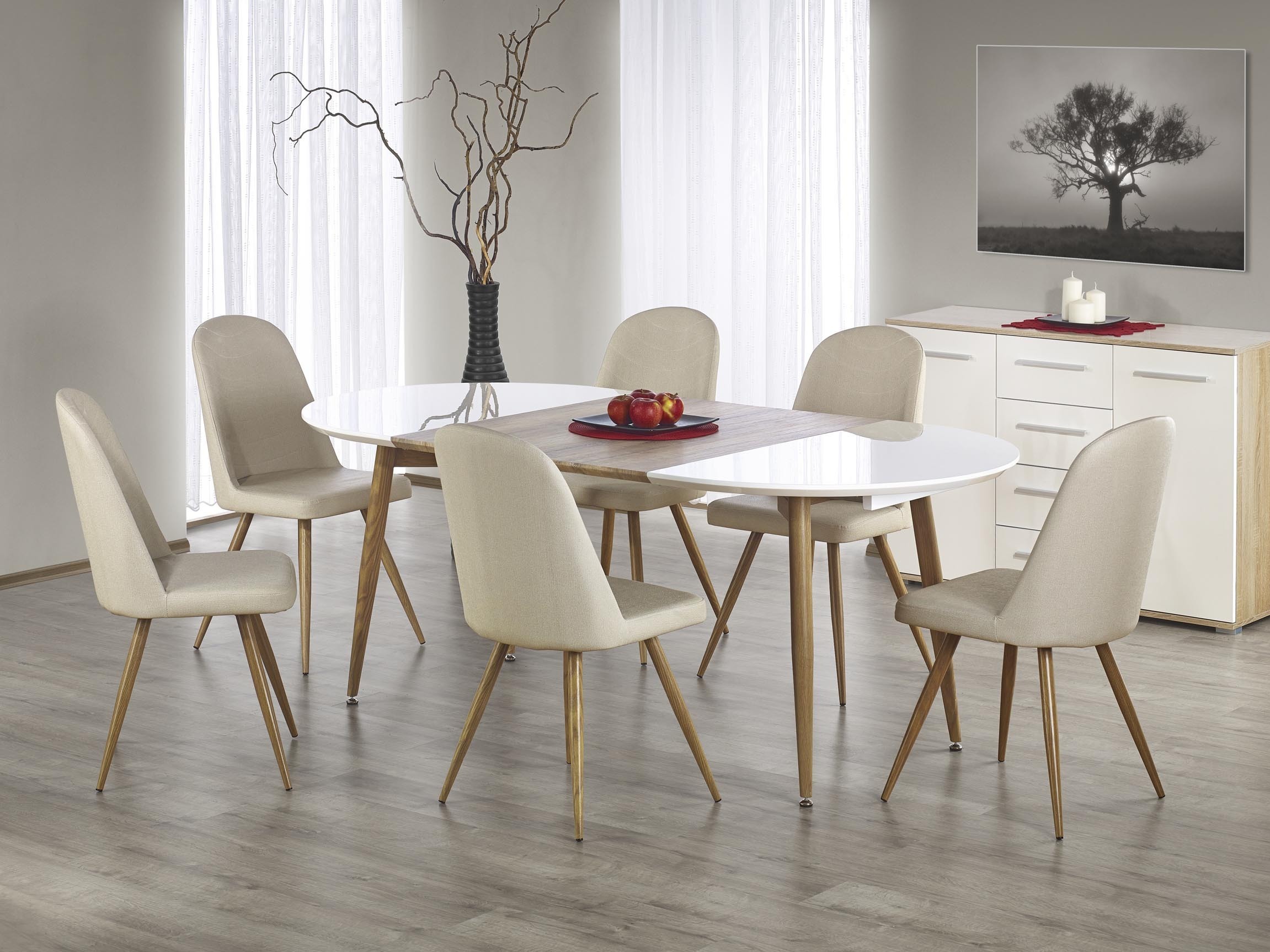 Table Houston Humus (Blanc + Chêne miel)