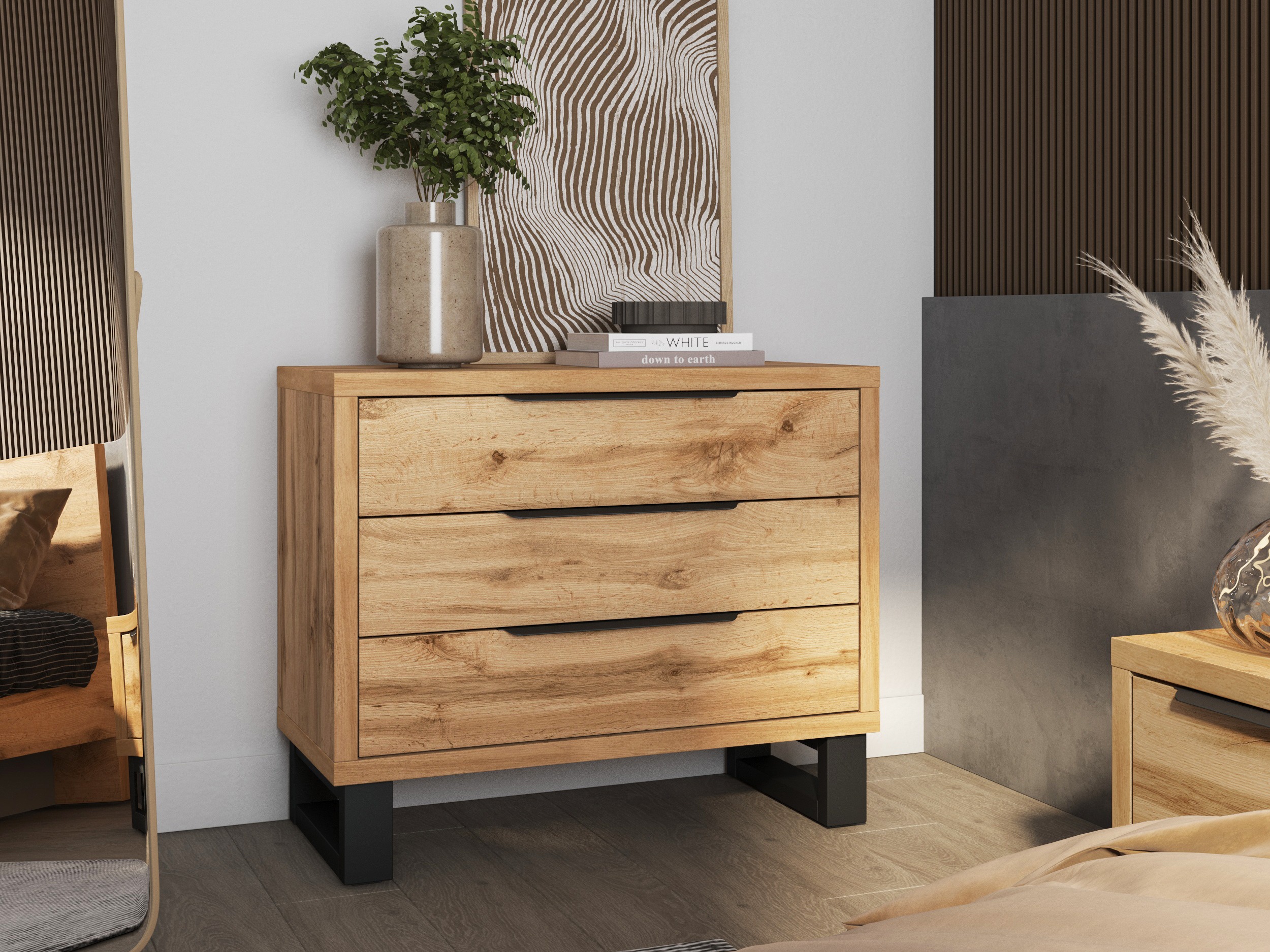 Commode Avicavu 124 (Chêne wotan + Noir)