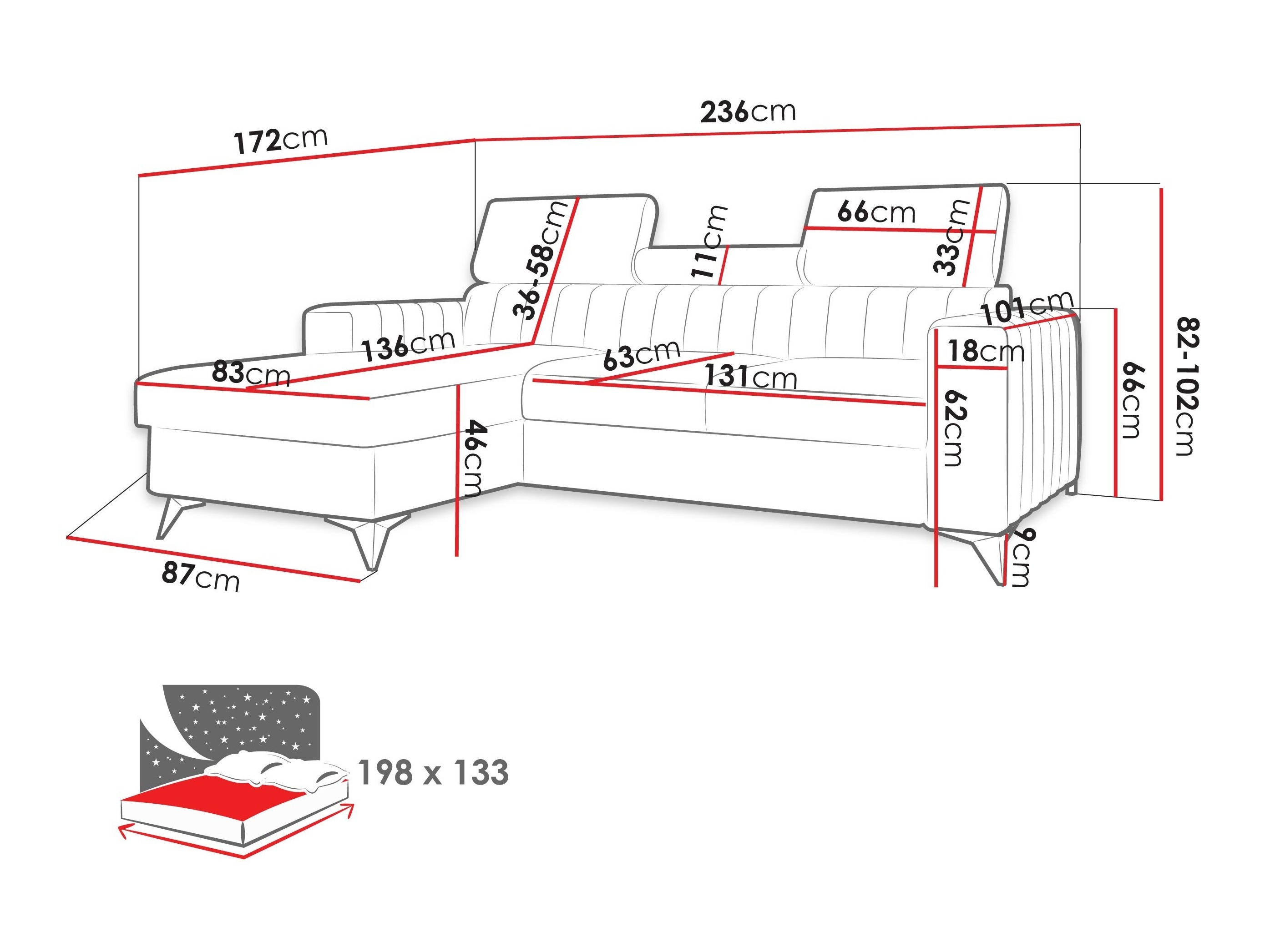 Canapé d'angle Columbus 170 (Flow 09)
