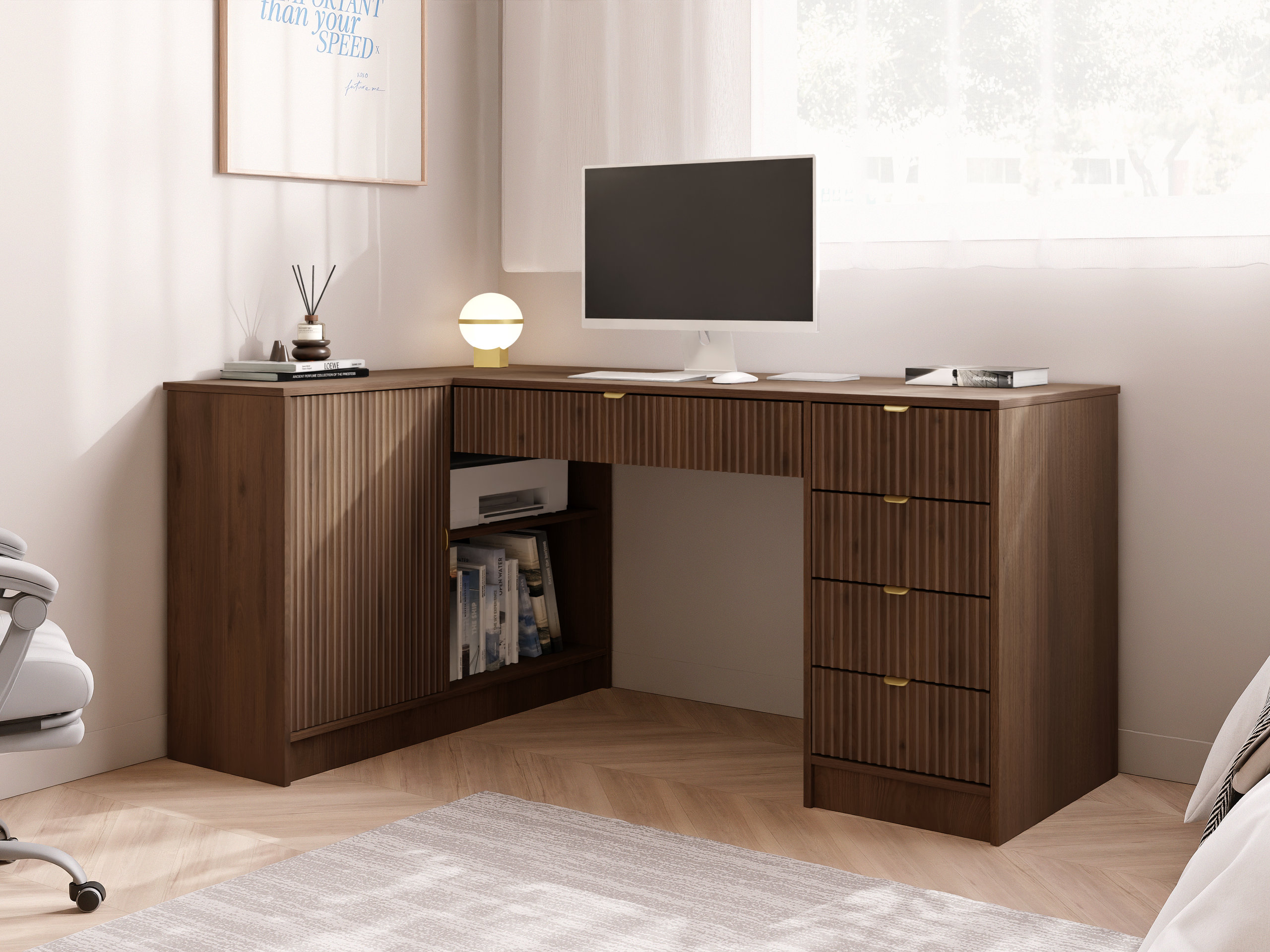 Bureau d'angle Comfivo Papilio II (Noyer)