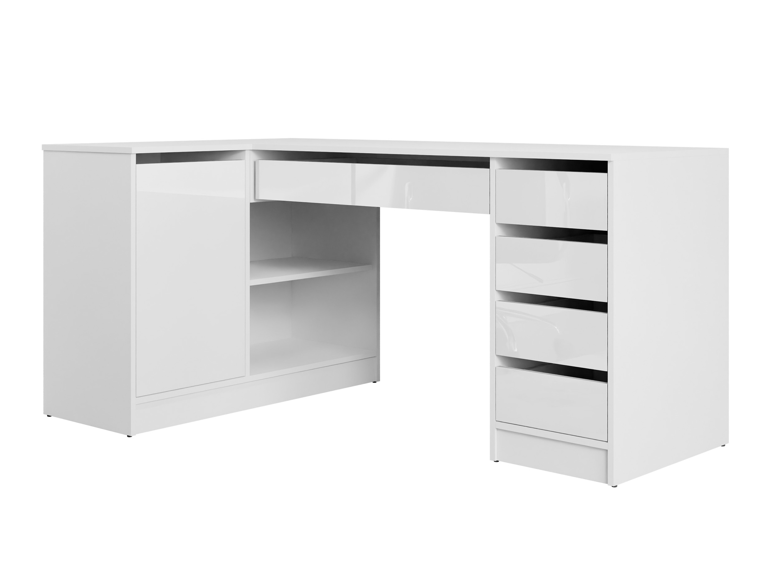 Bureau d'angle Comfivo Terros III (Blanc brillant + Blanc)