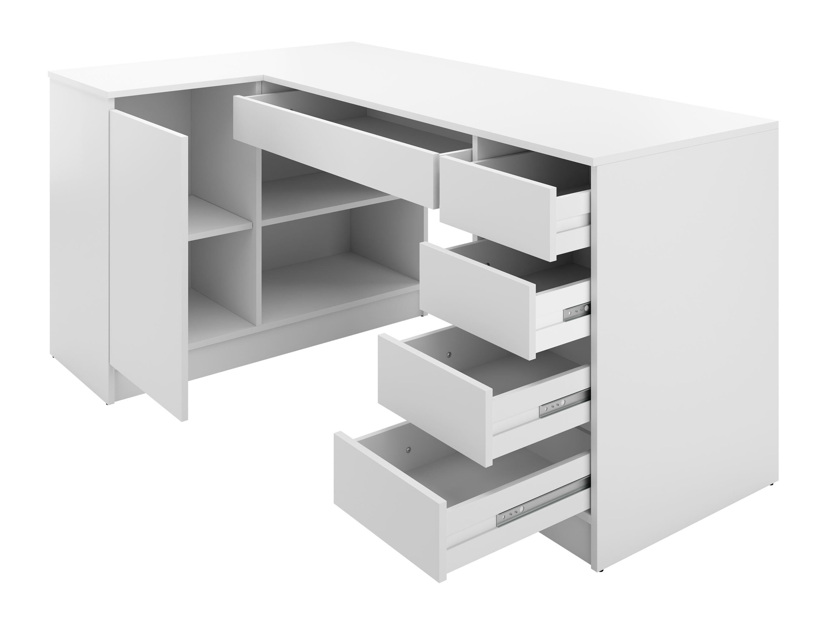 Bureau d'angle Comfivo Terros III (Blanc brillant + Blanc)