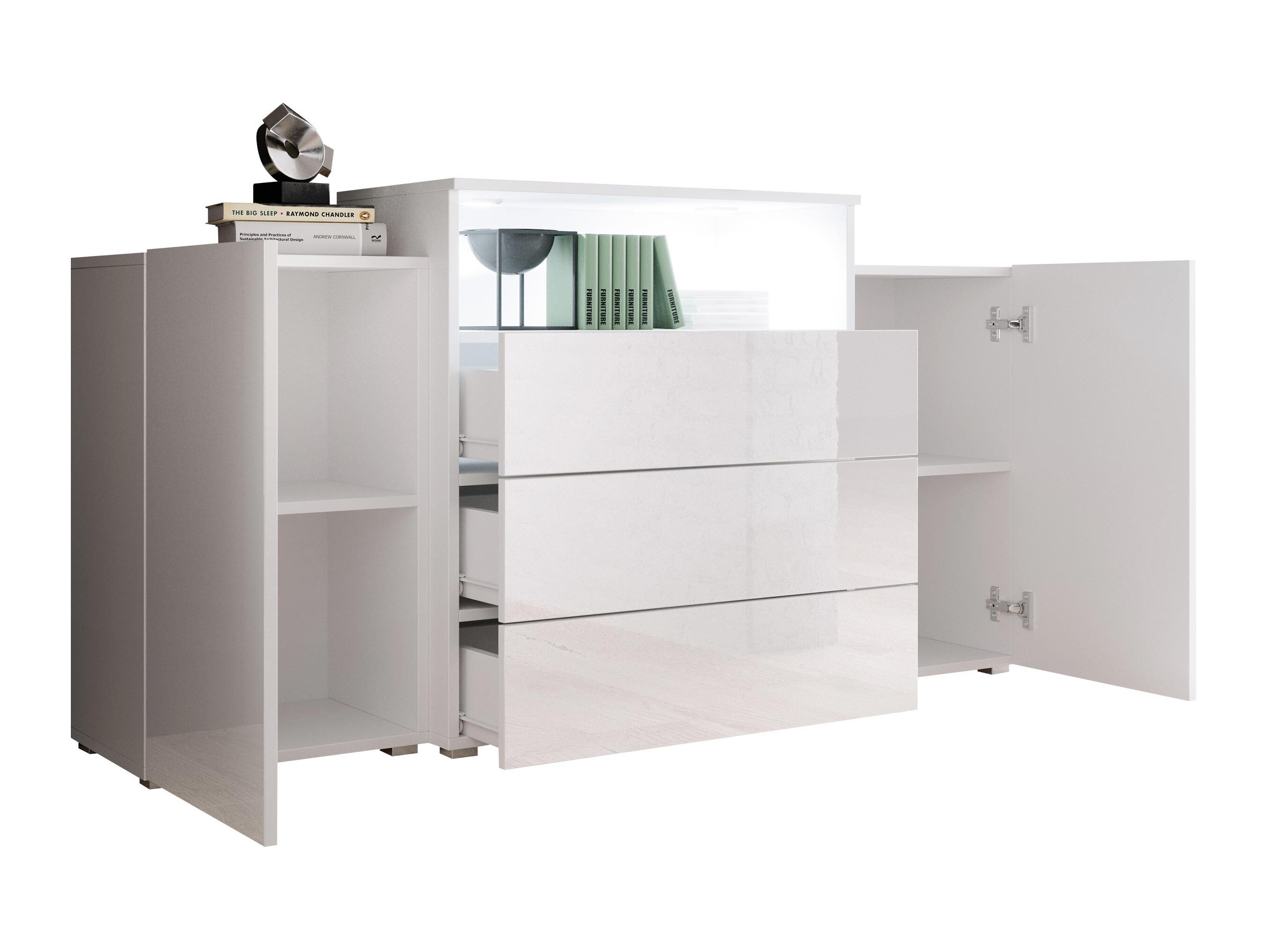 Commode Sarasota 127 (Chêne wotan + Blanc brillant)