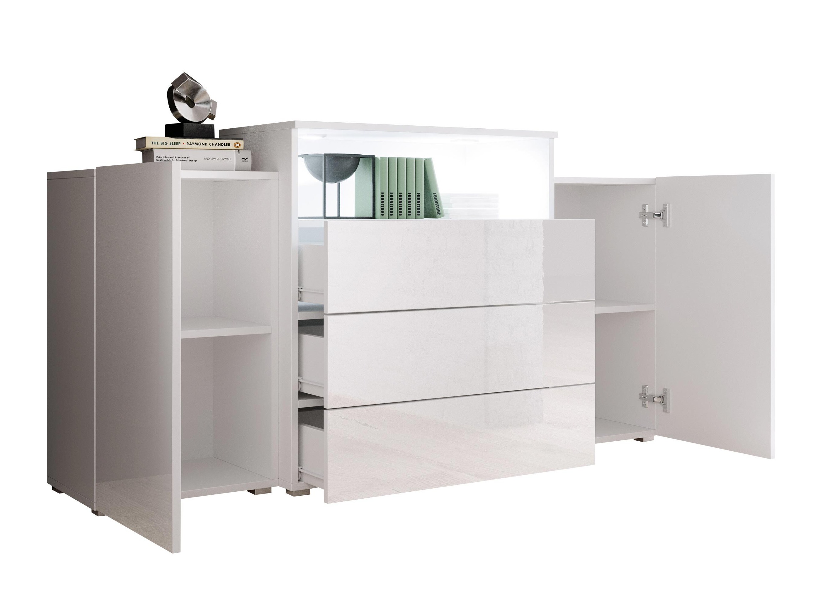 Commode Sarasota 127 (Chêne wotan + Blanc brillant)