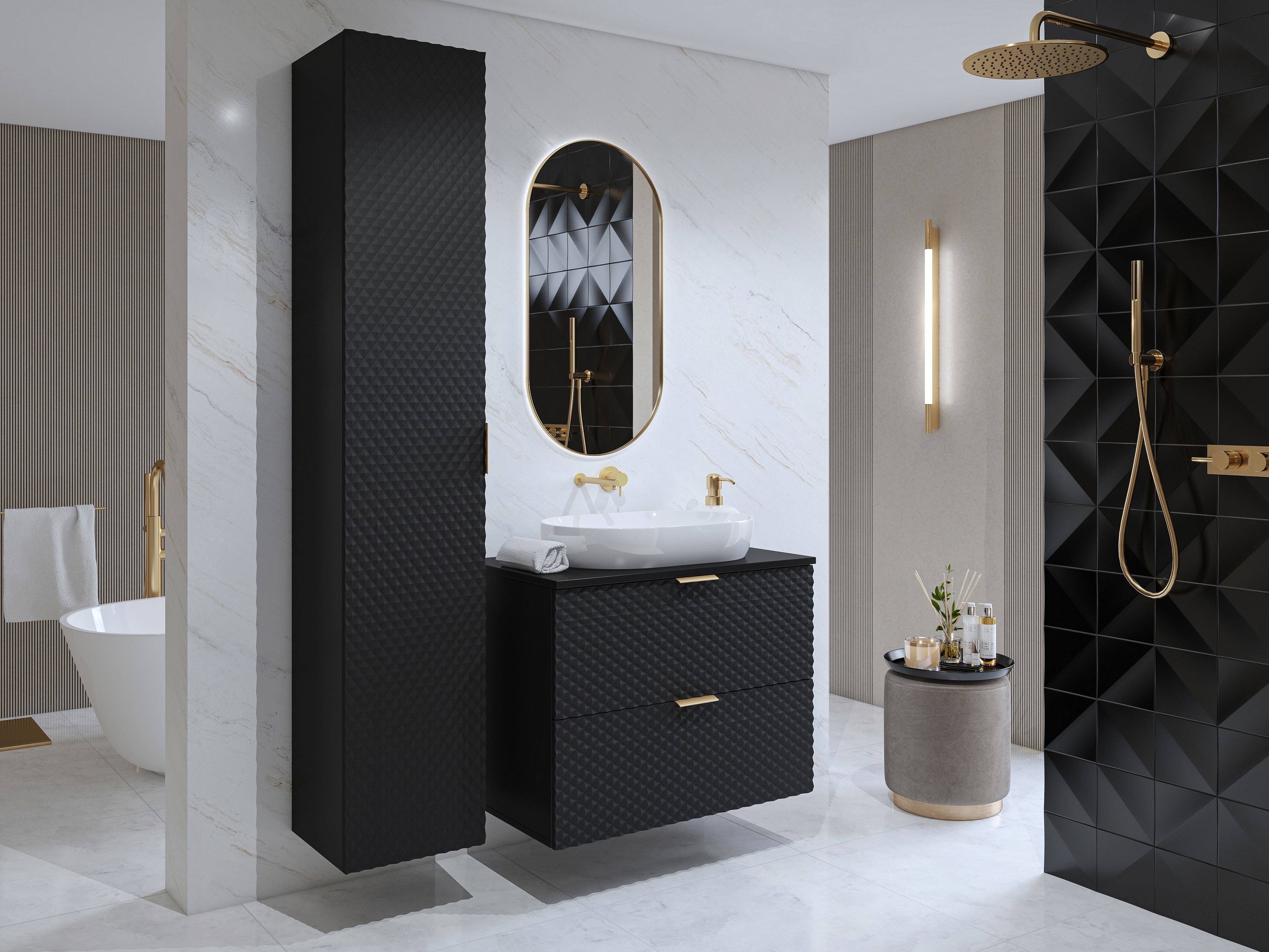 Armoire de lavabo à poser Liretu 102 (Noir)