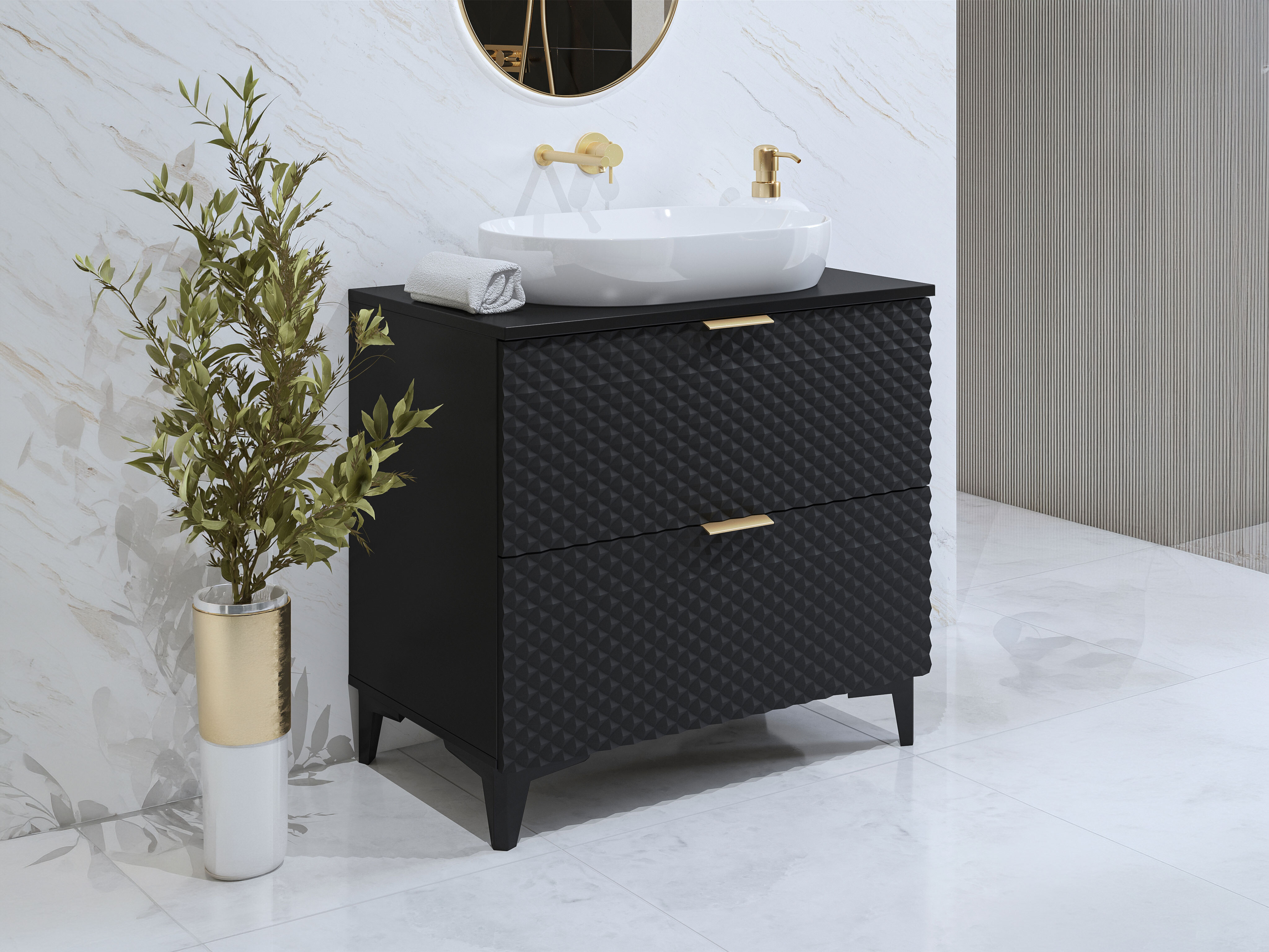 Armoire de lavabo à poser Liretu 102 (Noir)