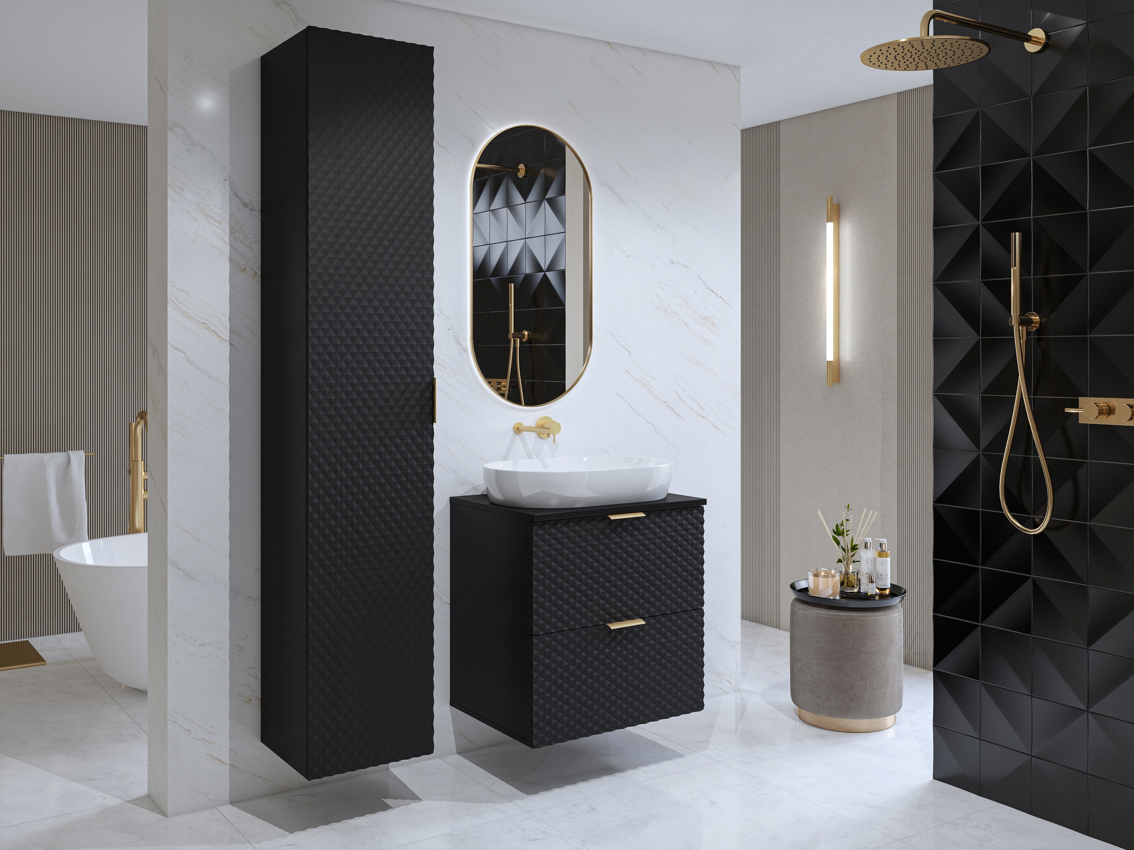 Armoire de salle de bains murale pour lavabo Liretu 106 (Noir)