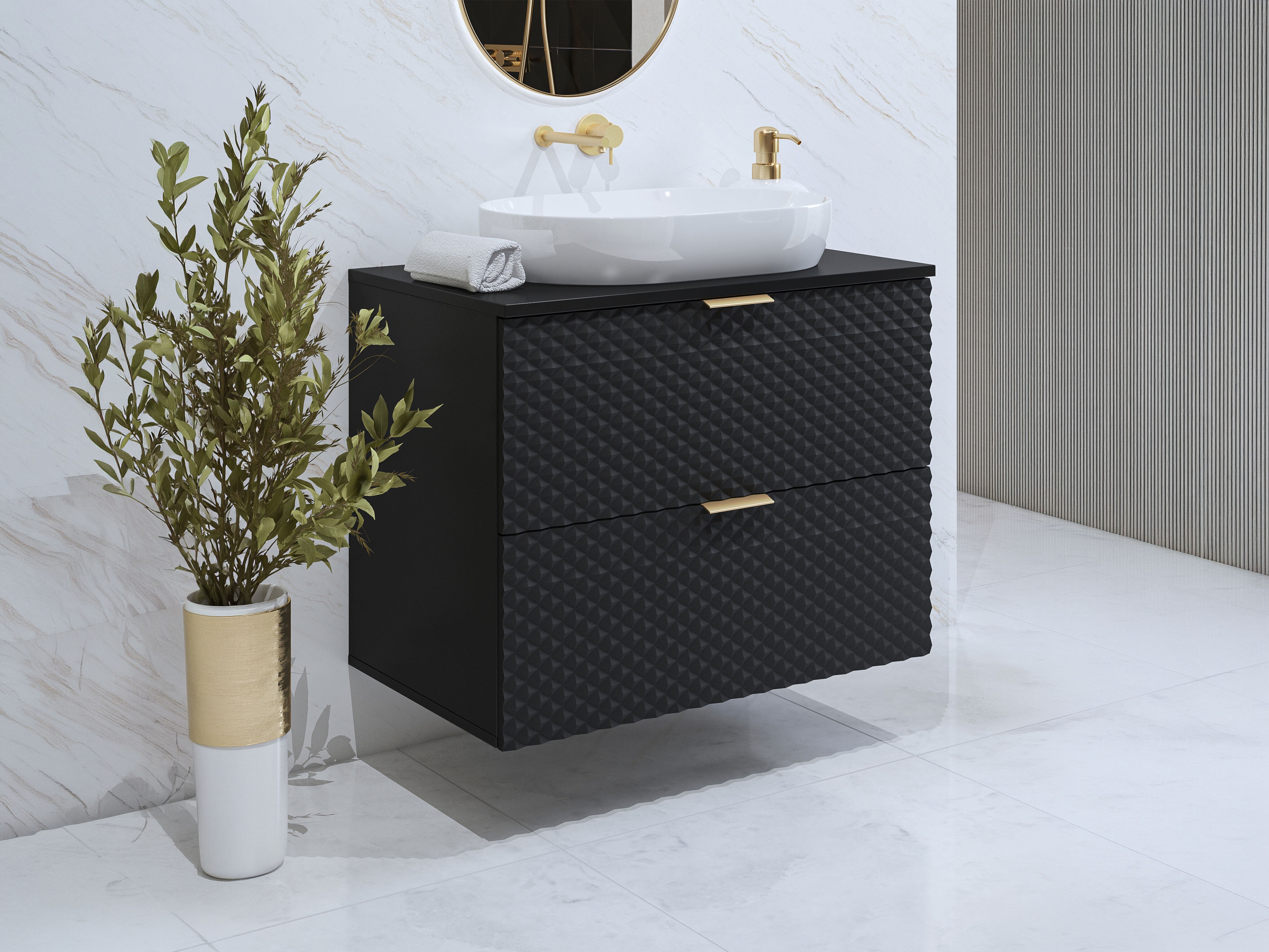 Armoire de salle de bains murale pour lavabo Liretu 107 (Noir)