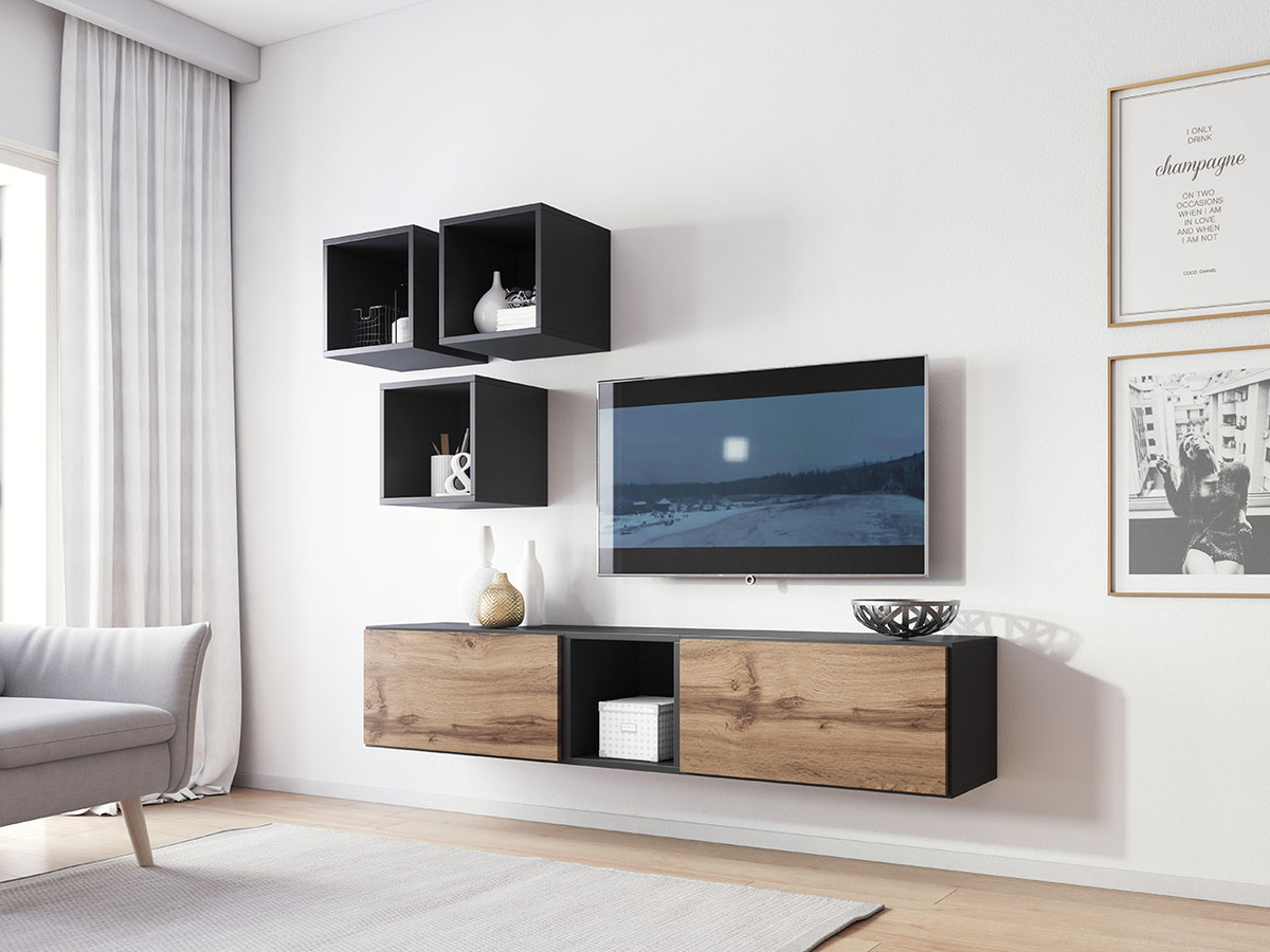 Meuble TV Corbele 102 (Anthracite + Chêne wotan)