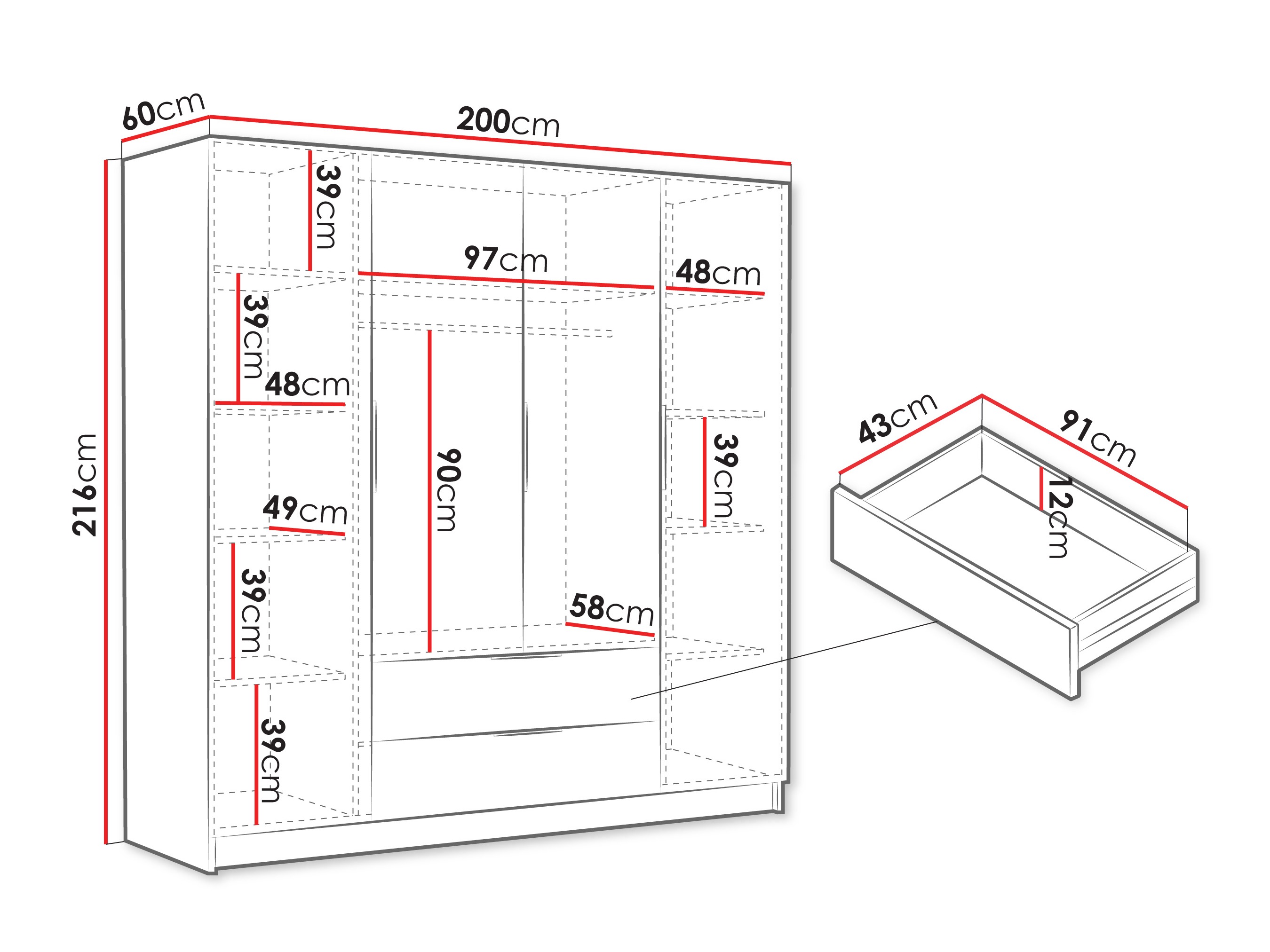 Armoire Closico Cadron I (Blanc + Blanc brillant)