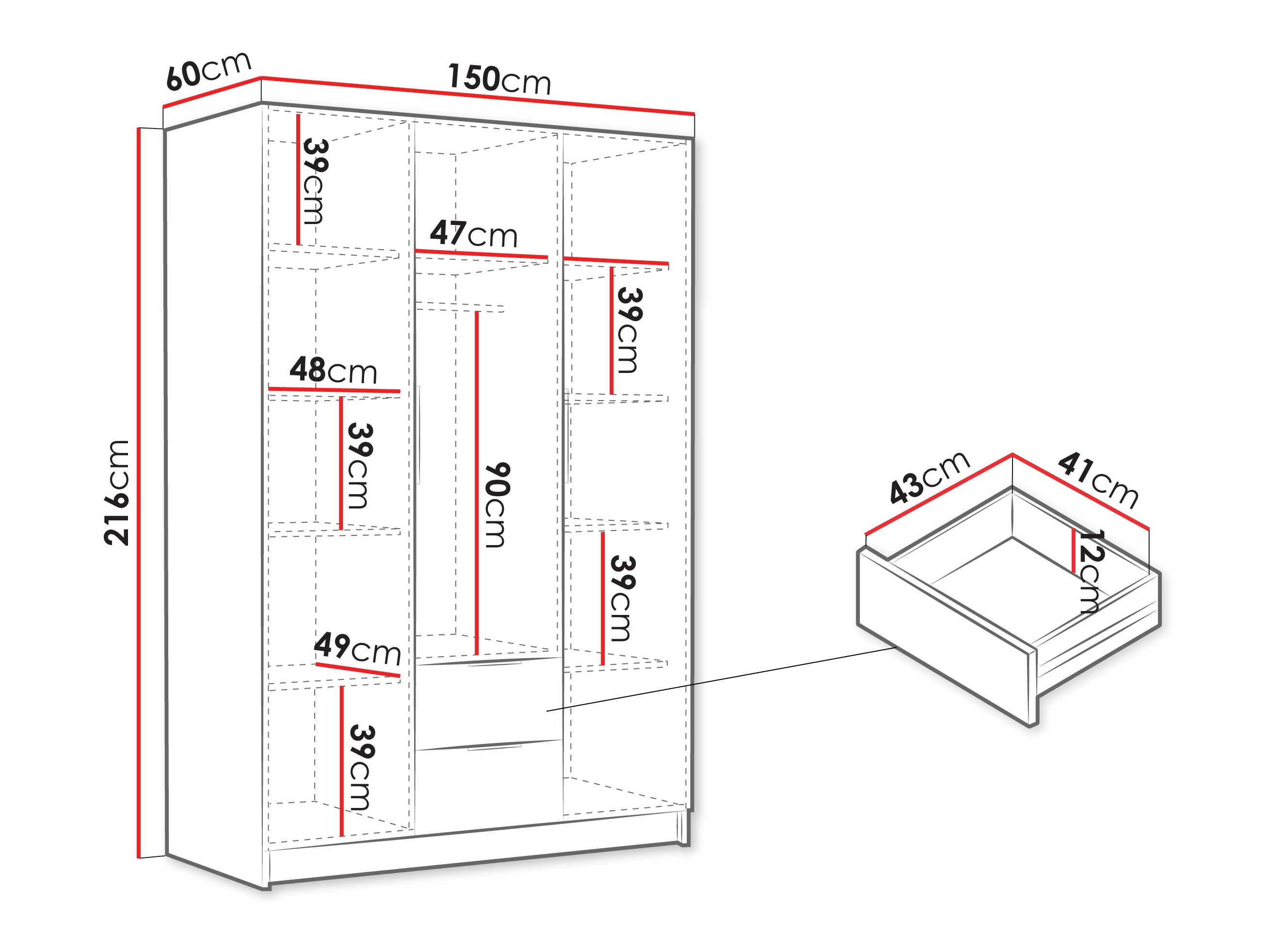 Armoire Closico Calvron I (Blanc + Blanc brillant)