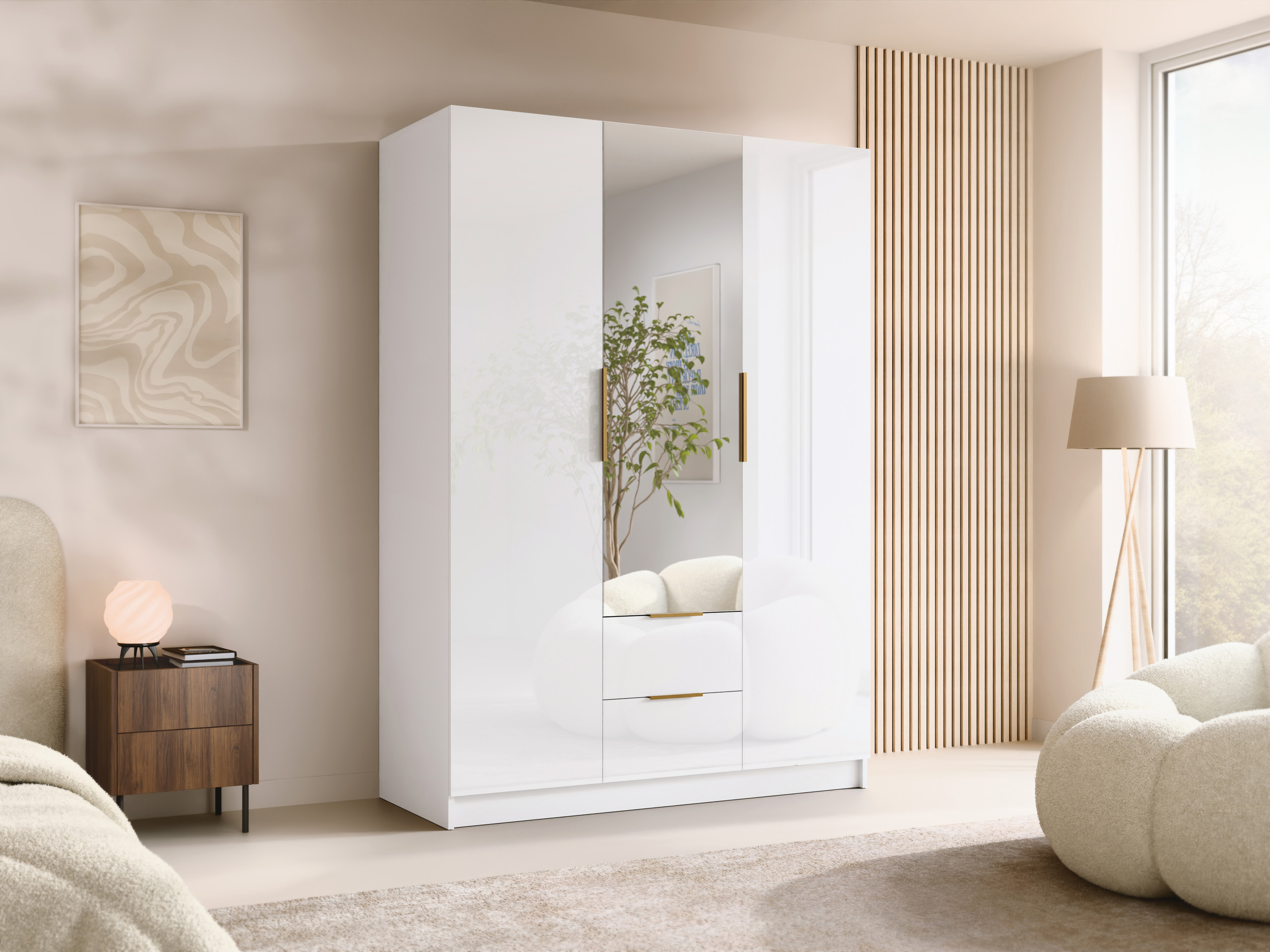 Armoire Closico Calvron II (Blanc + Blanc brillant)