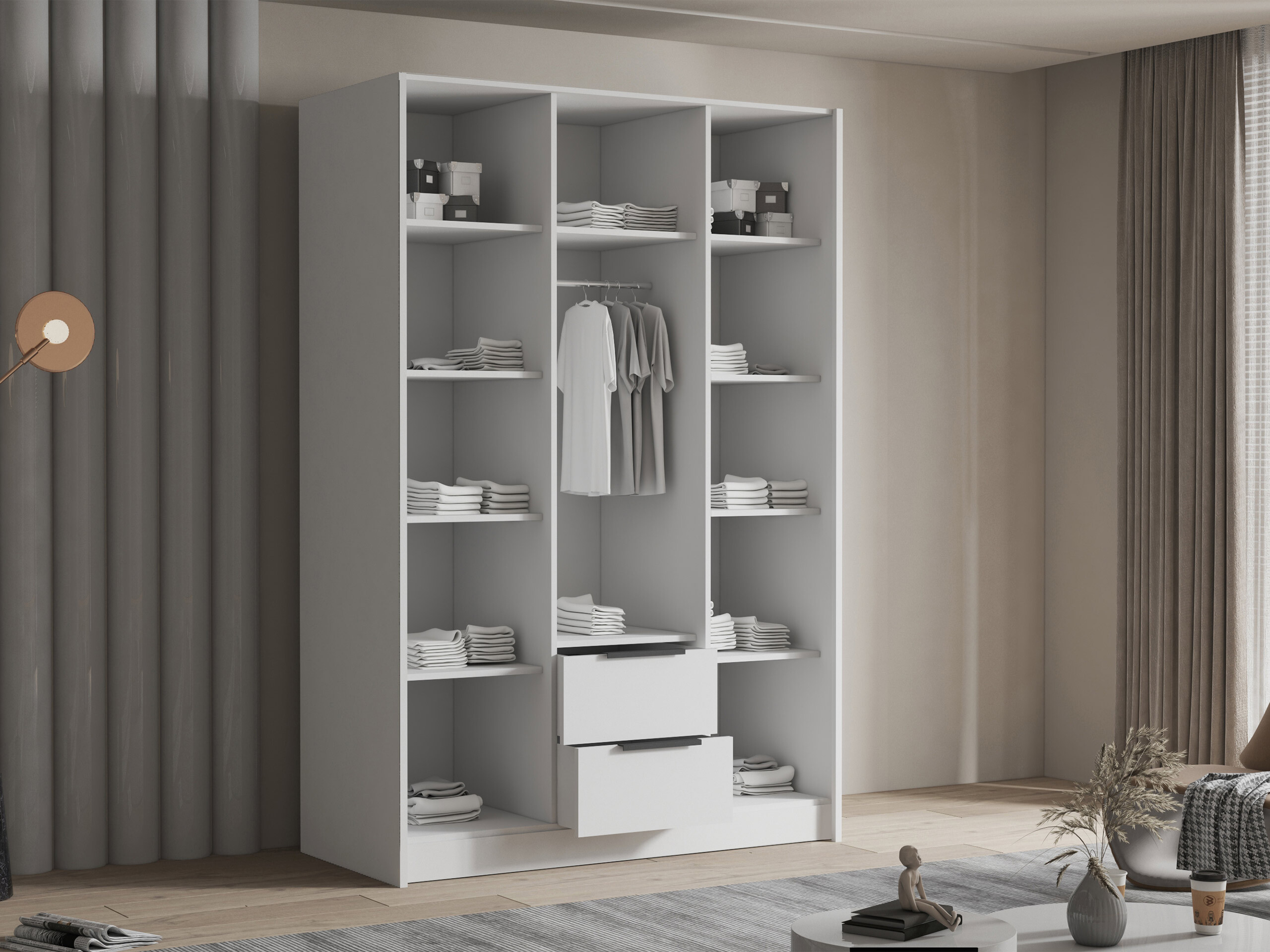 Armoire Closico Calvron II (Blanc + Blanc brillant)