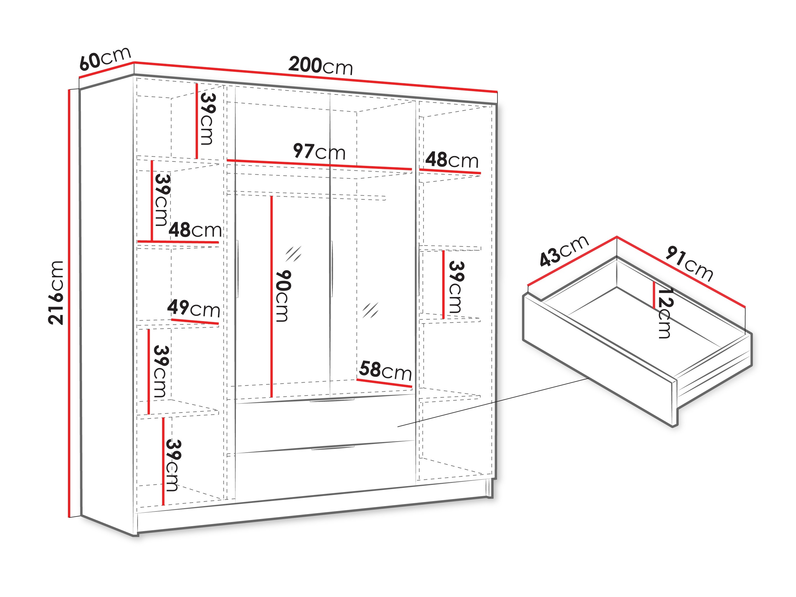 Armoire Closico Cadron II (Blanc + Blanc brillant)