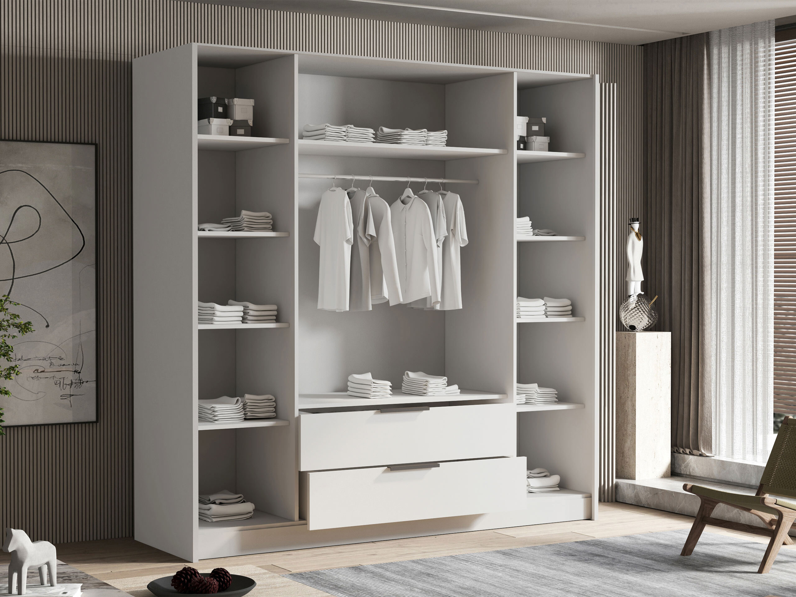 Armoire Closico Cadron II (Blanc + Blanc brillant)