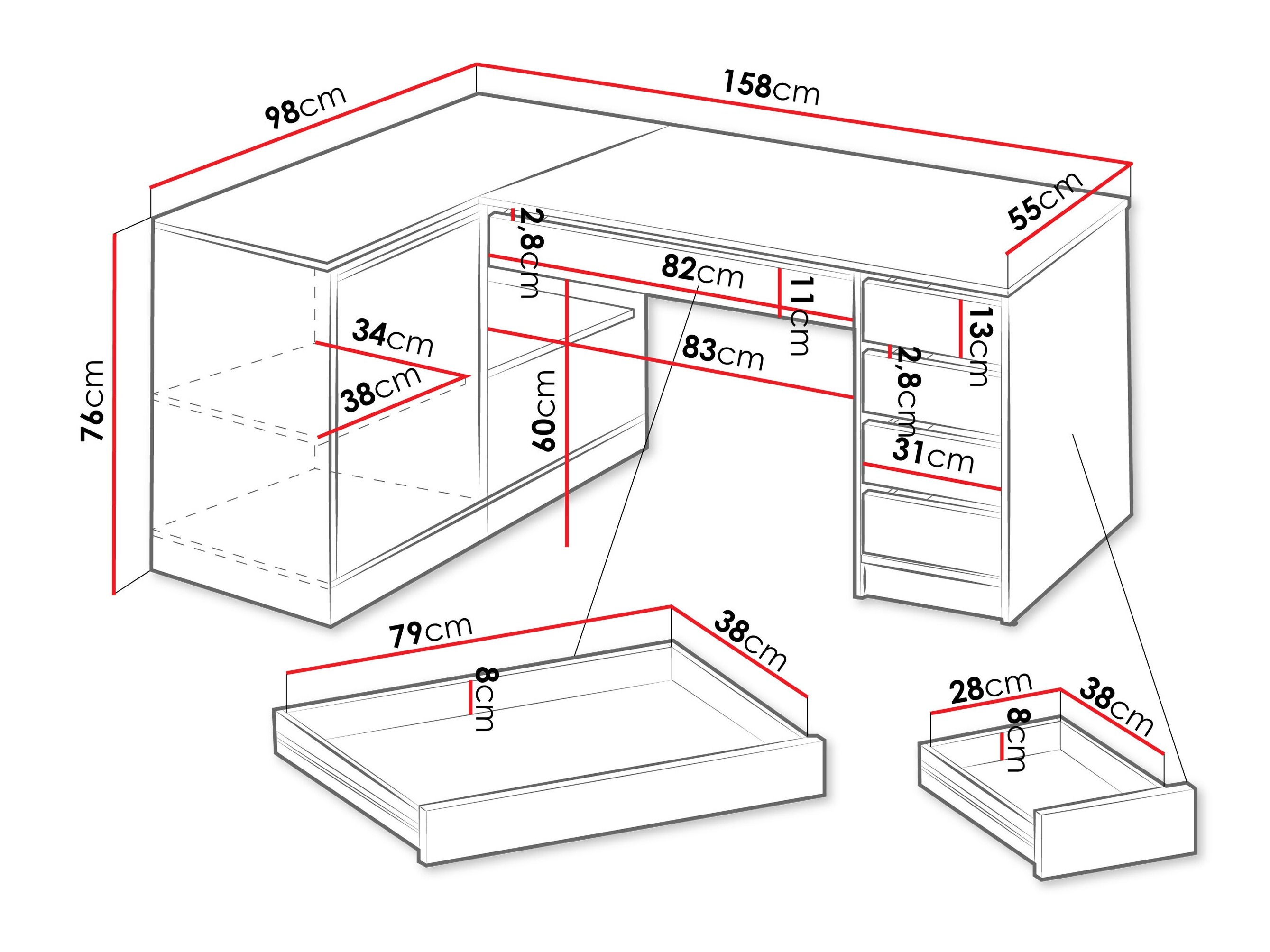 Bureau d'angle Comfivo Terros III (Blanc brillant + Blanc)