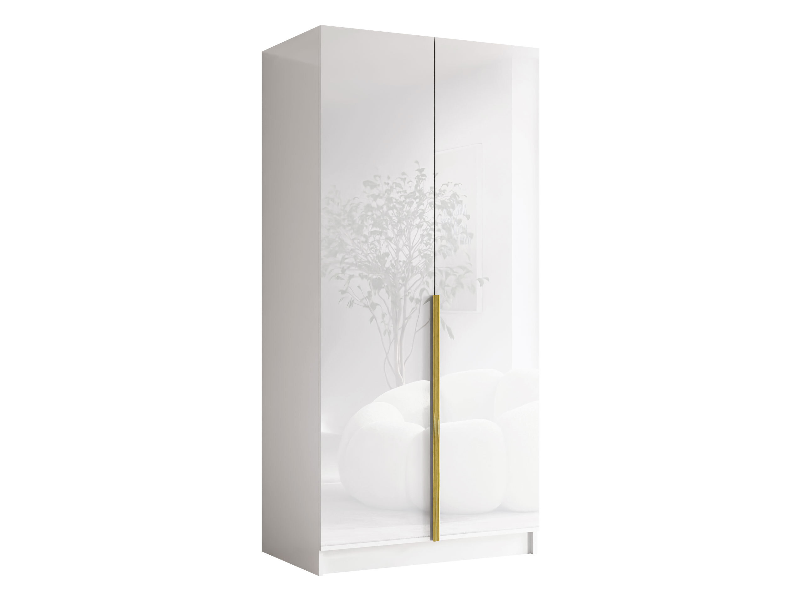 Armoire Closico Staton I (Blanc + Blanc brillant + Doré)