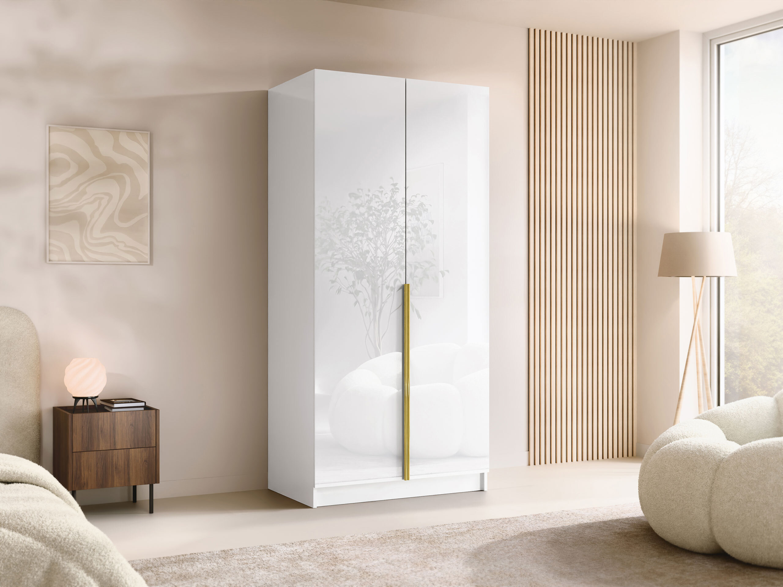 Armoire Closico Staton I (Blanc + Blanc brillant)