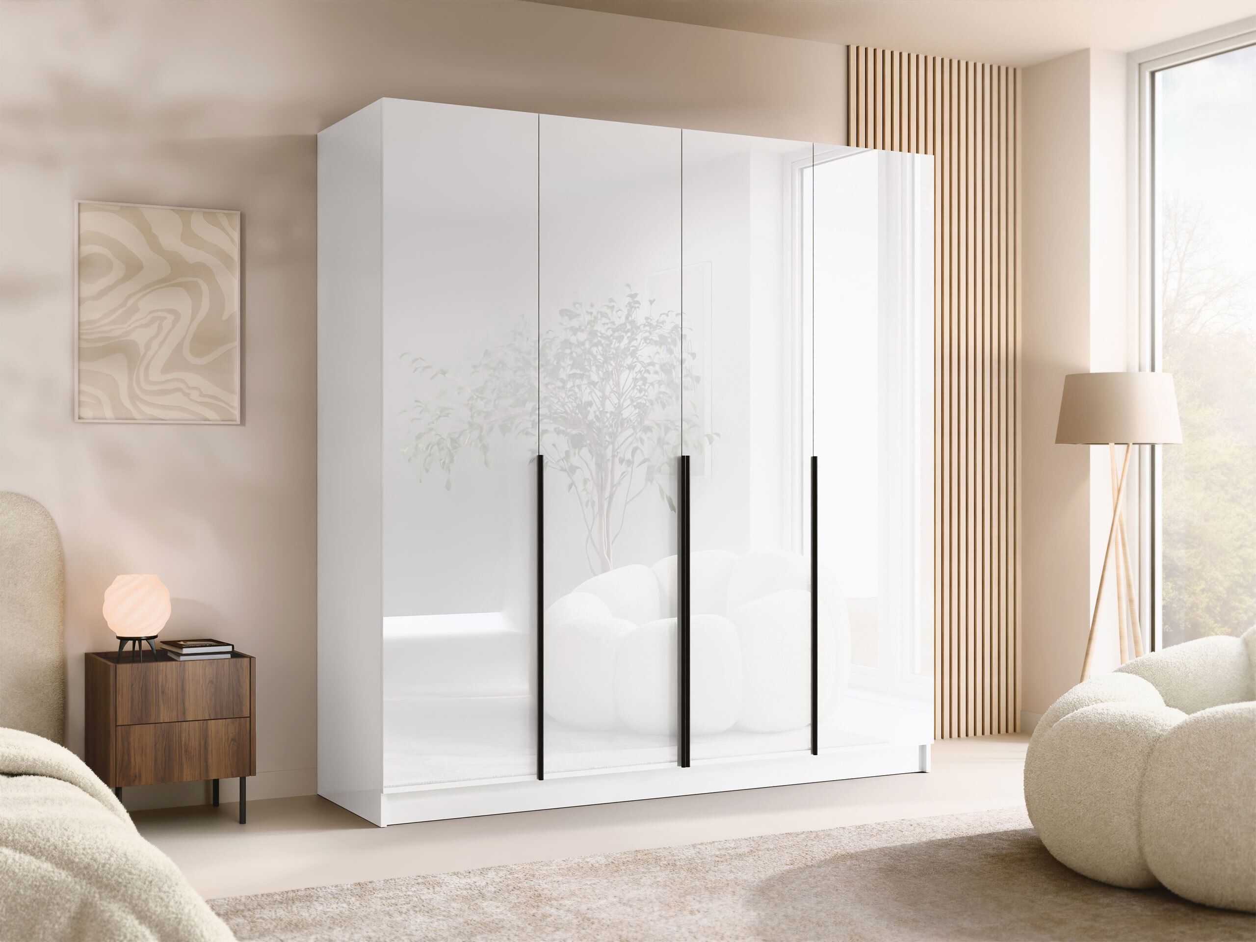 Armoire Closico Navor I (Blanc + Blanc brillant)