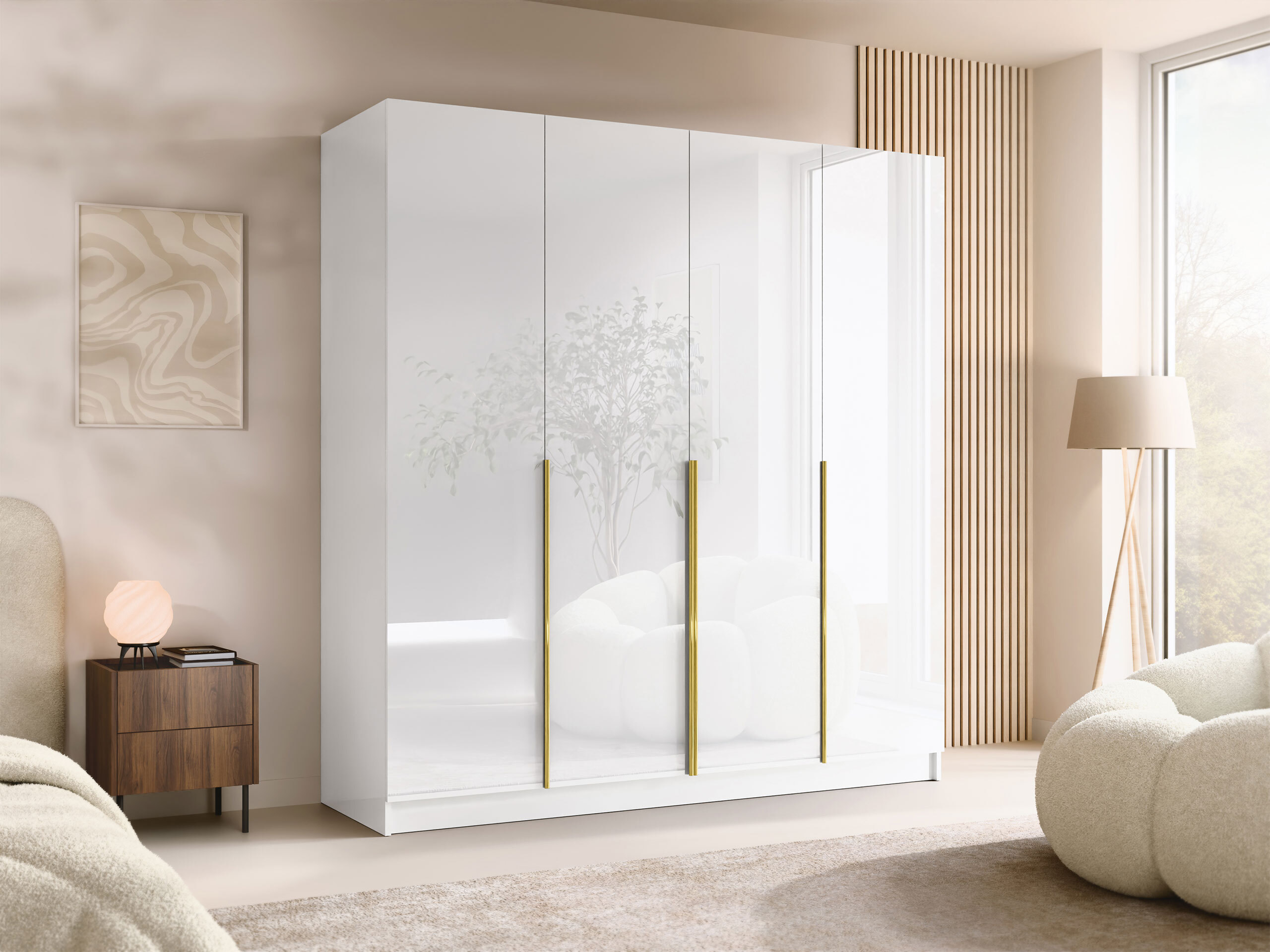 Armoire Closico Navor I (Blanc + Blanc brillant)