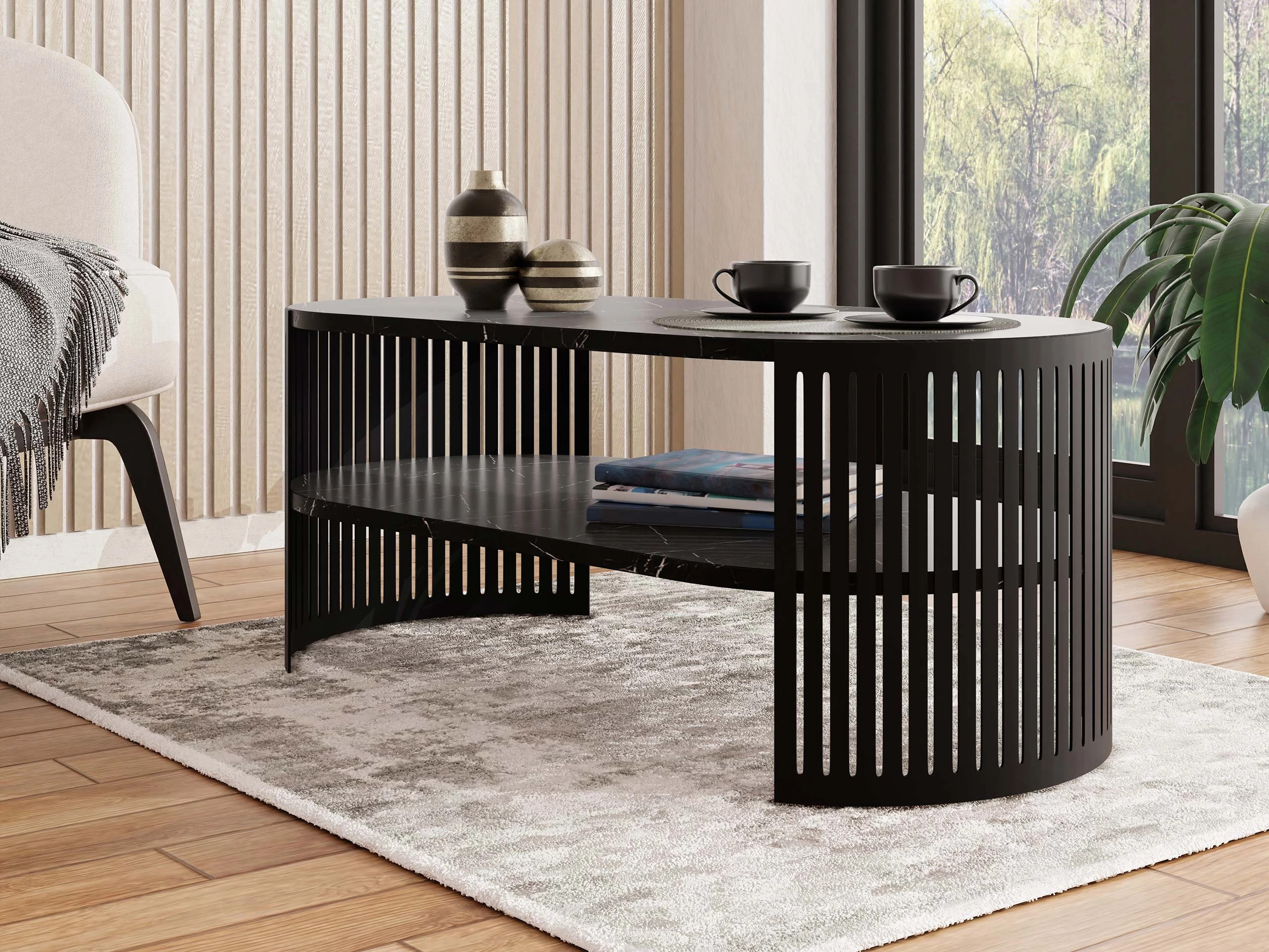 Table basse Civer III (Noir + Marbre noir)