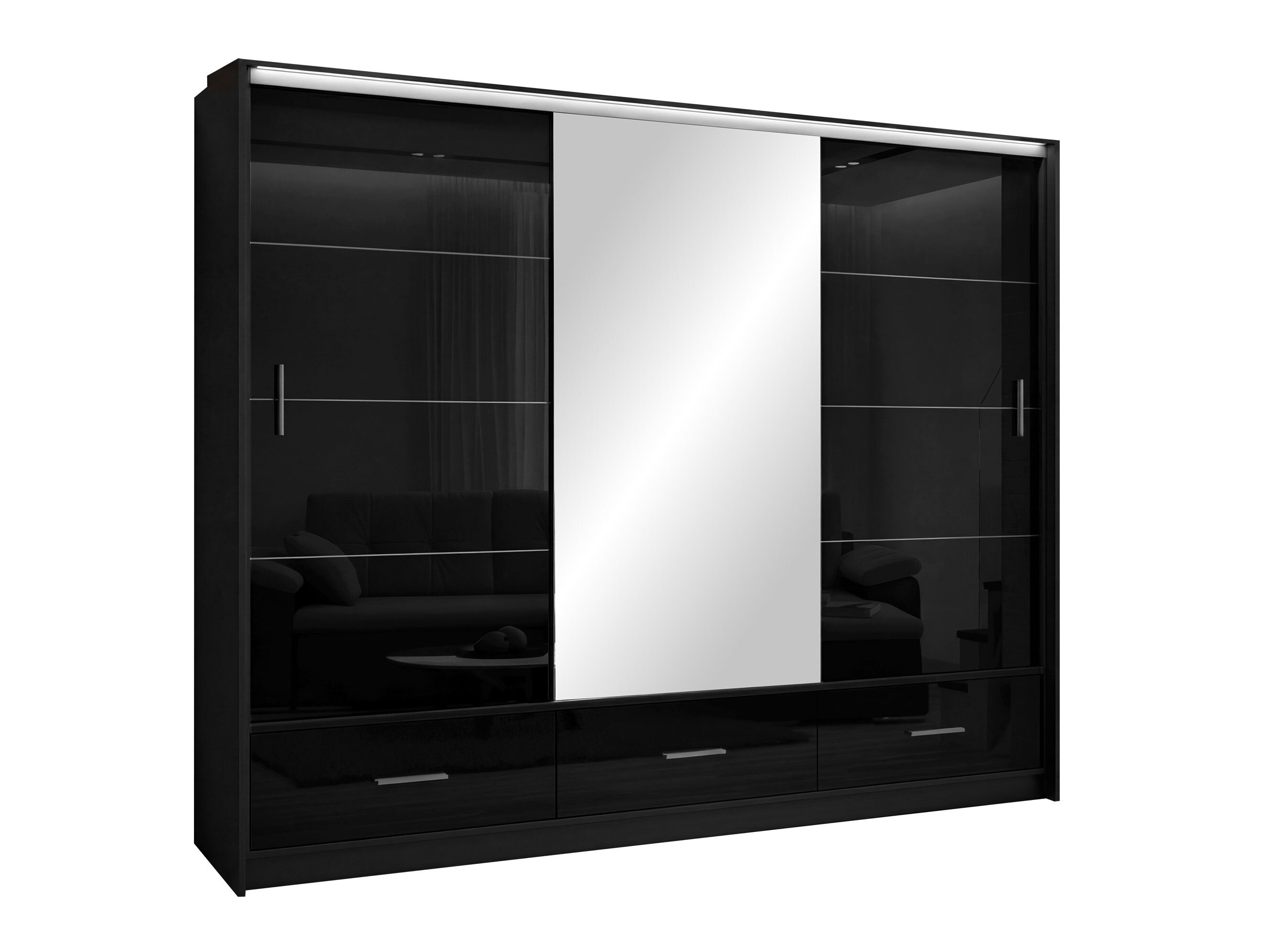 Armoire Honolulu 203 (Noir + Noir brillant)