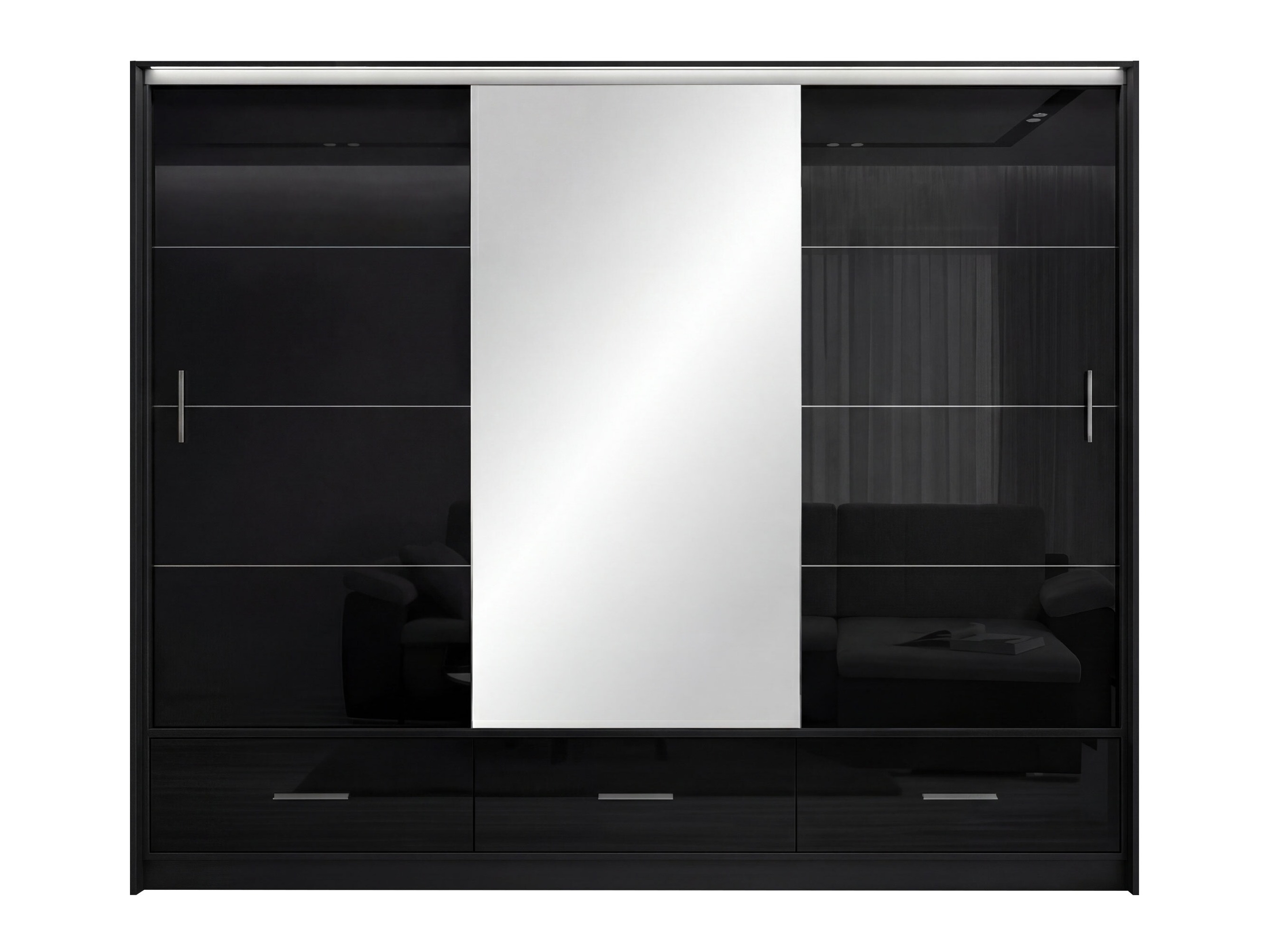 Armoire Honolulu 203 (Noir + Noir brillant)