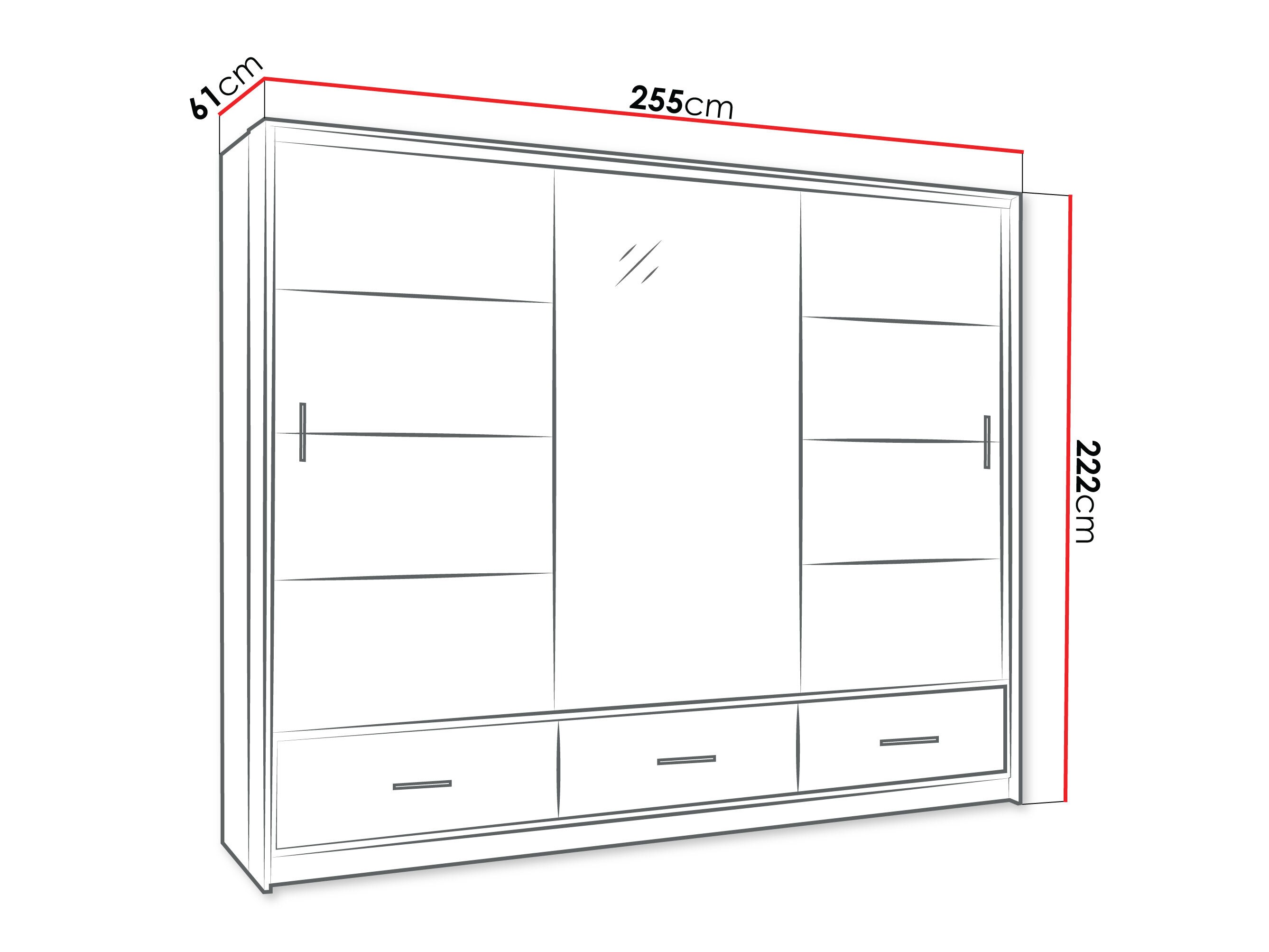 Armoire Honolulu 203 (Noir + Noir brillant)