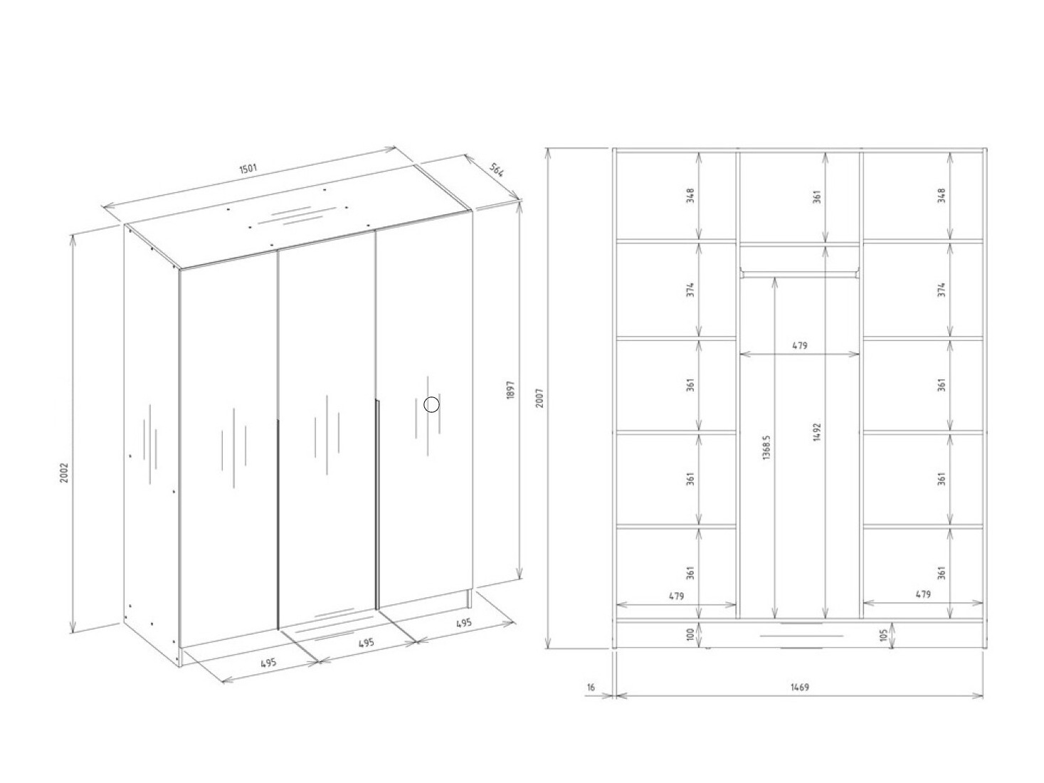 Armoire Mandeville 369 (Blanc + Noir)