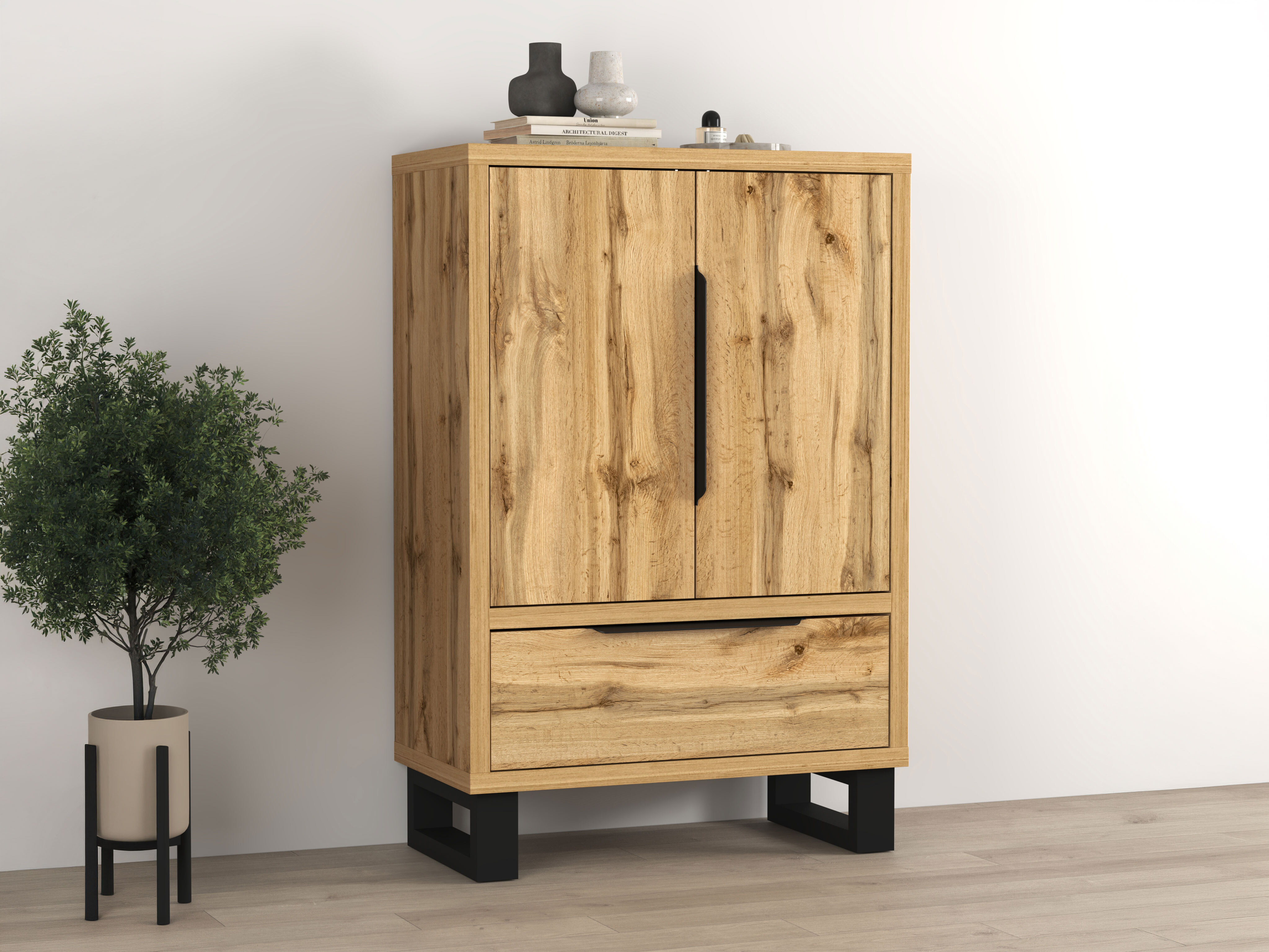 Commode Avicavu 128 (Chêne wotan + Noir)