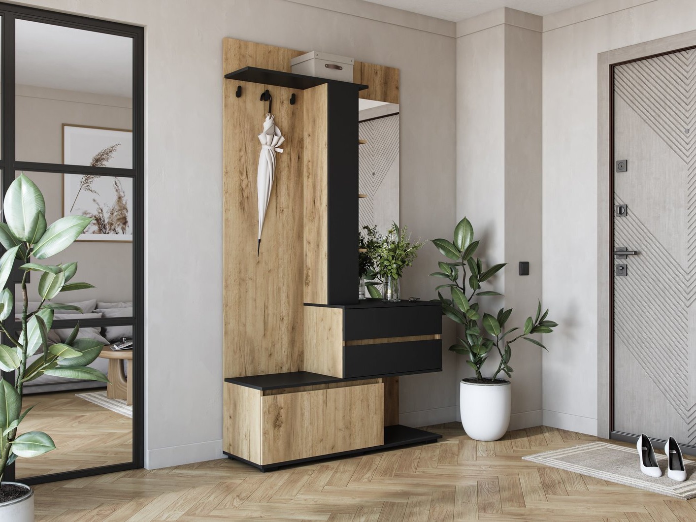Meuble d'entrée Houston 2123 (Chêne doré + Noir)
