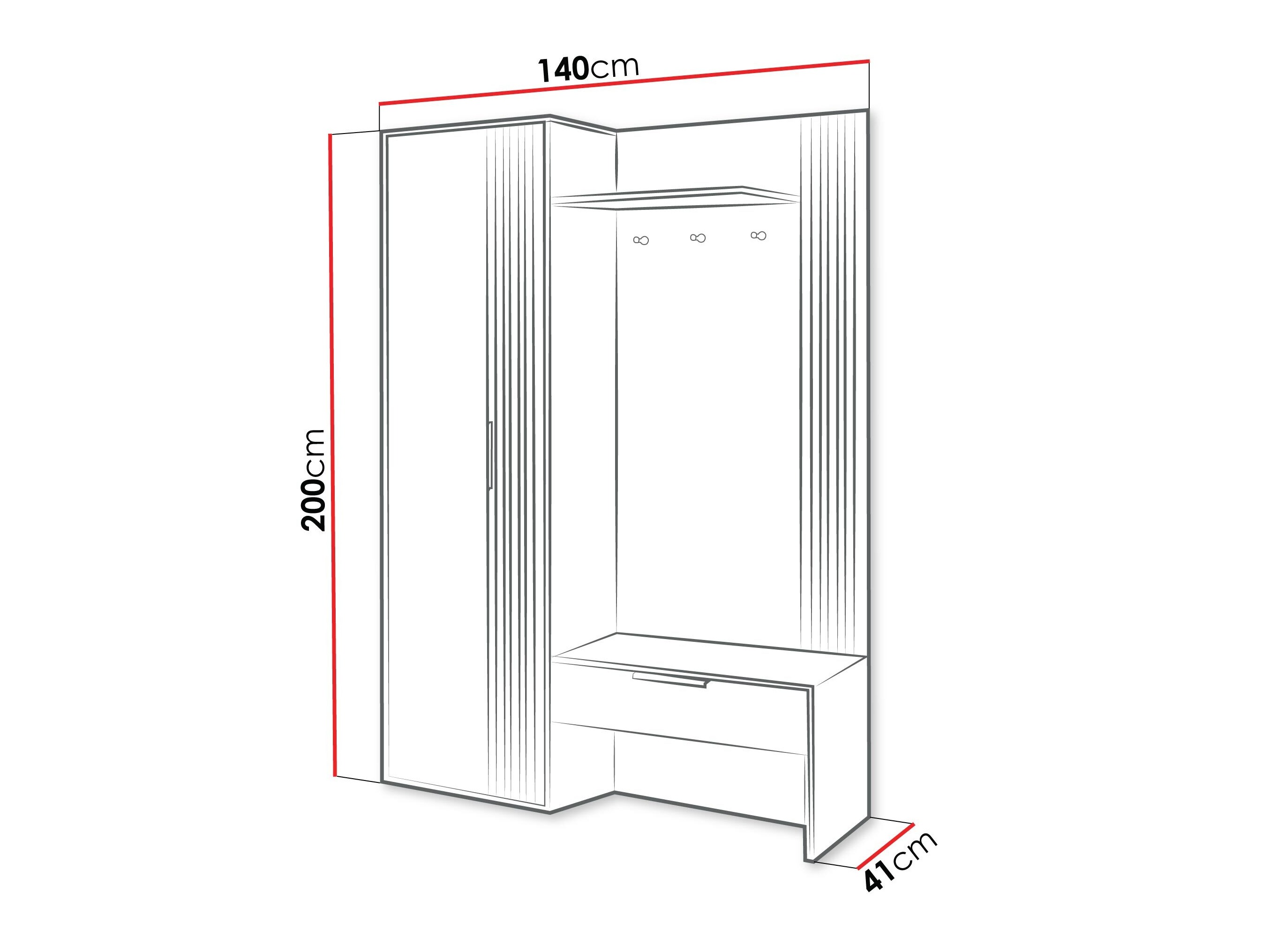 Meuble d'entrée Honolulu 161 (Noir + Chêne wotan)