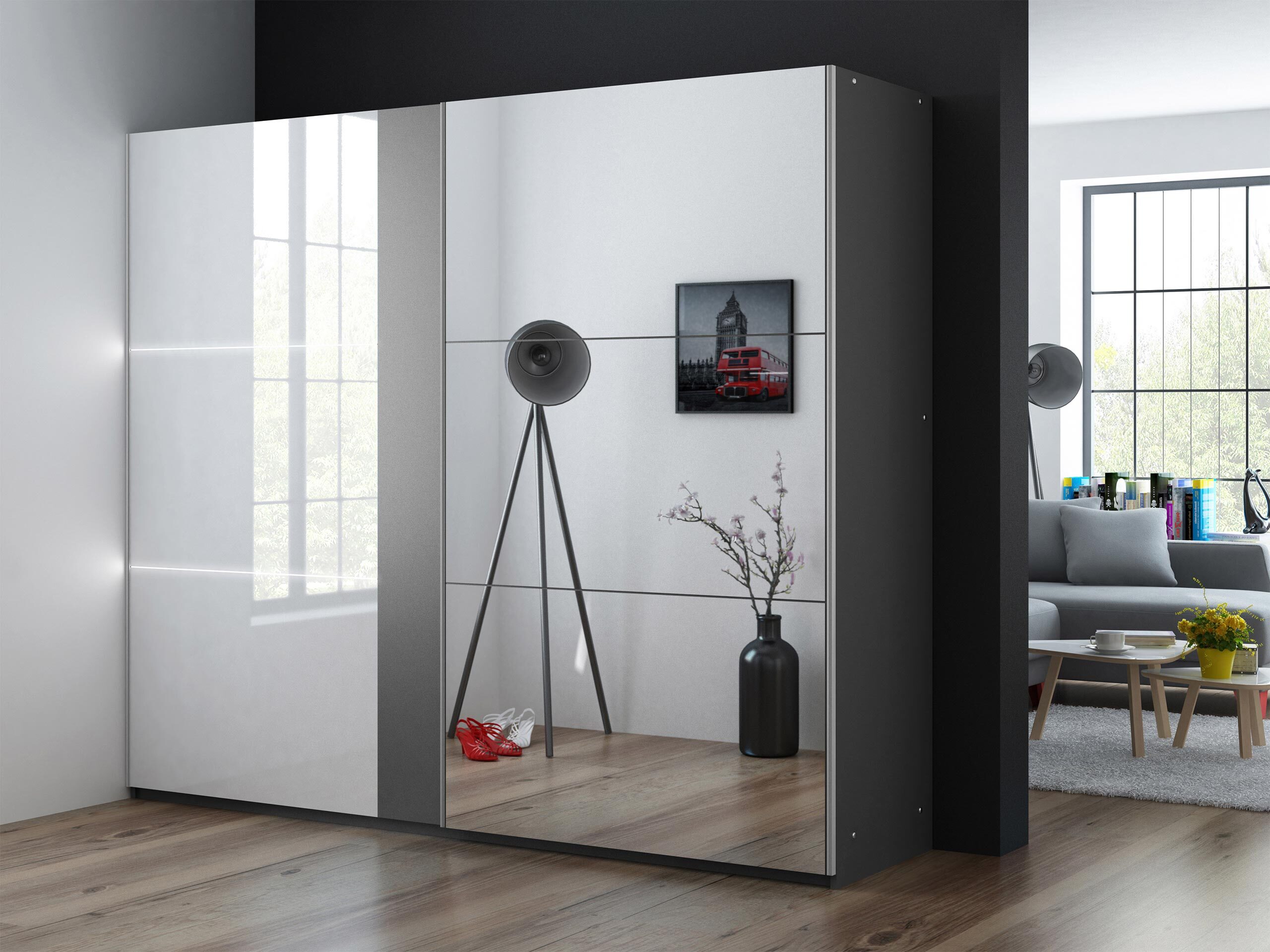 Armoire Honolulu 122 (Graphite + Blanc brillant)