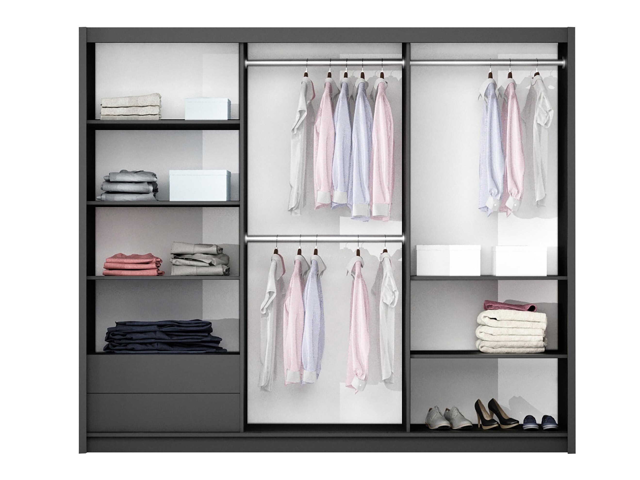 Armoire Honolulu 122 (Graphite + Blanc brillant)