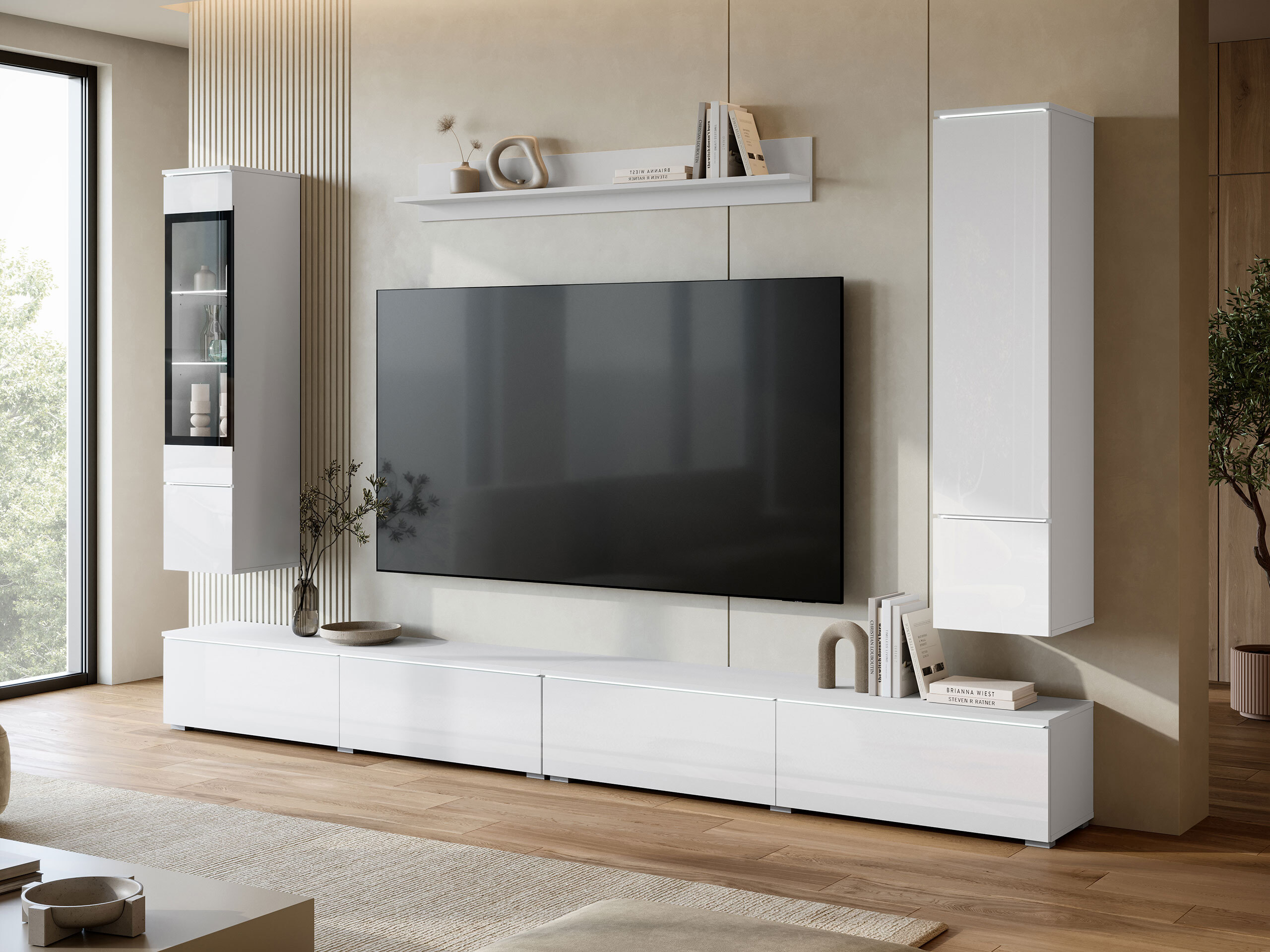 Ensemble de salon Mirfivo 110 (Blanc + Blanc brillant)