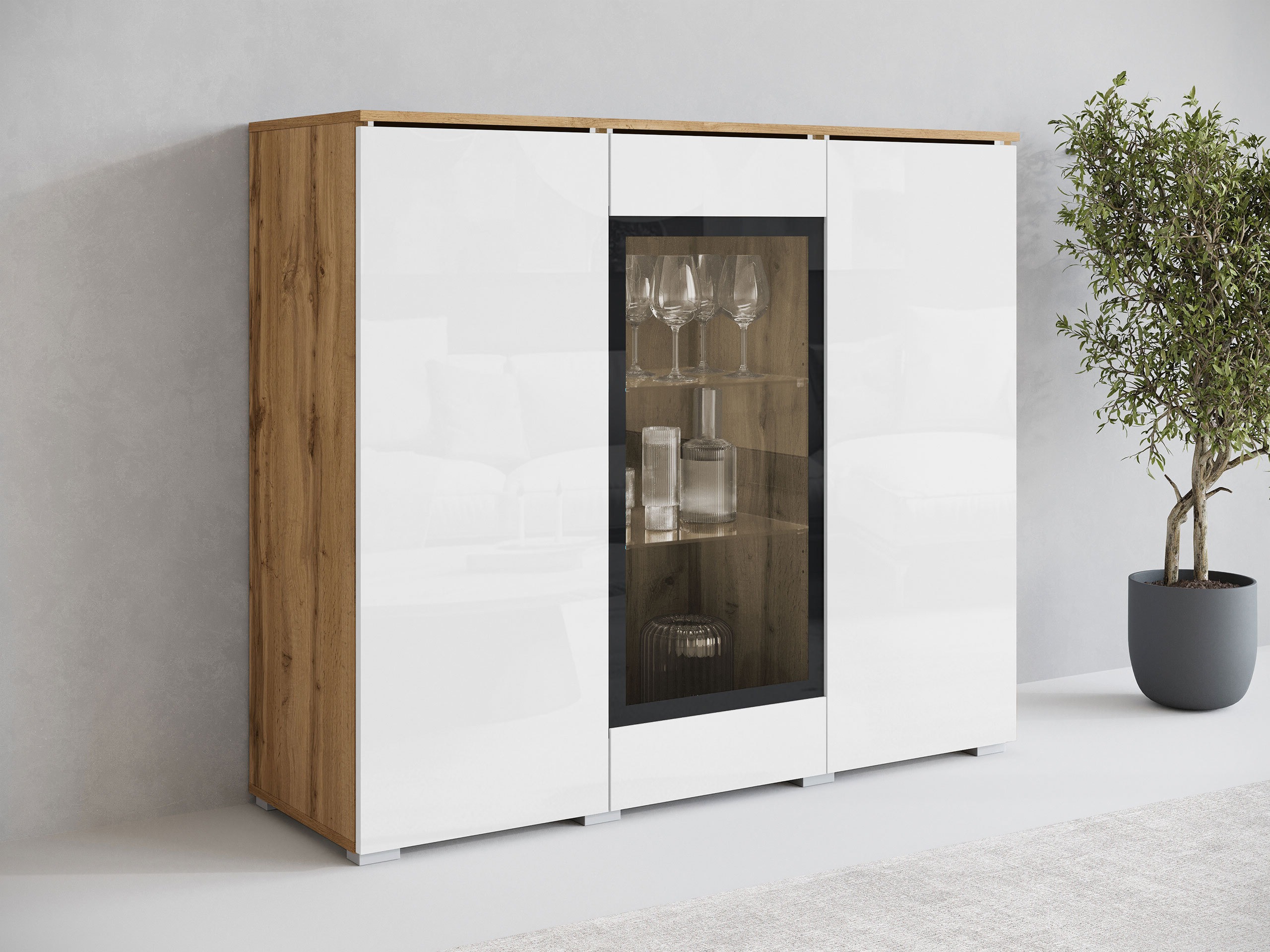 Buffet Mirfivo 103 (Chêne wotan + Blanc brillant)